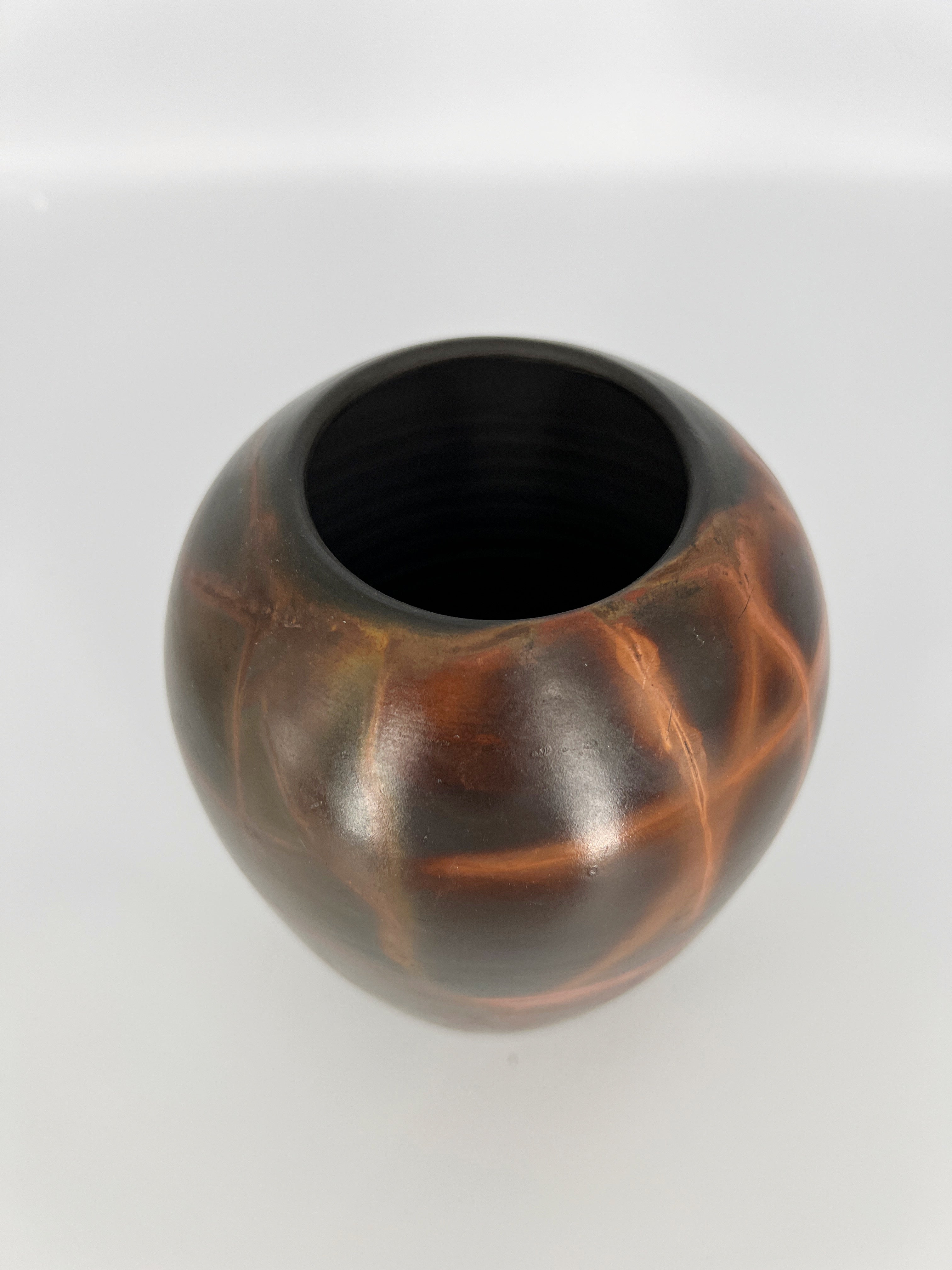 Black and Copper Raku Vase by Mark Kazanoff