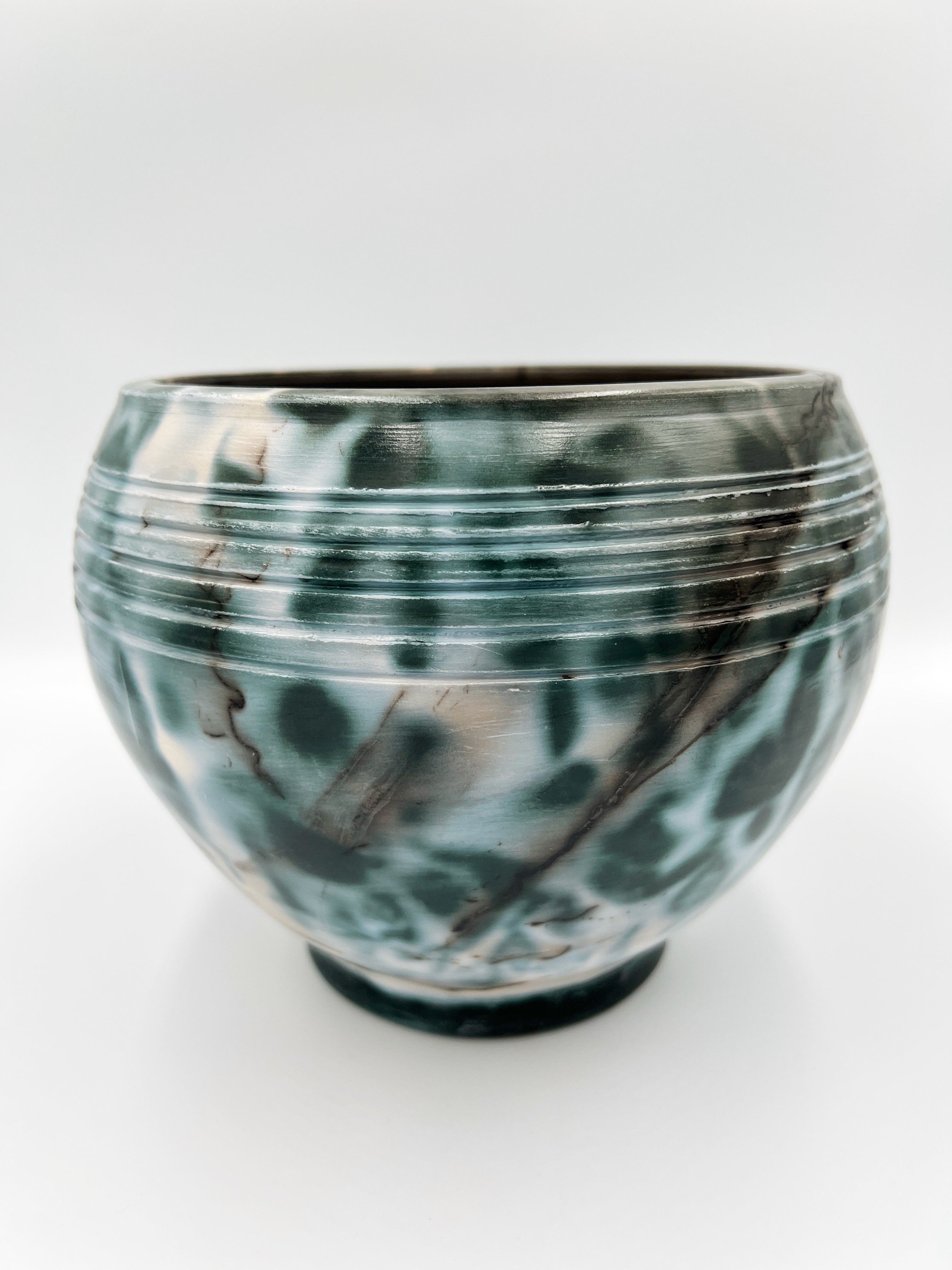Blue Leopard Horsehair Raku Bowl by Mark Kazanoff