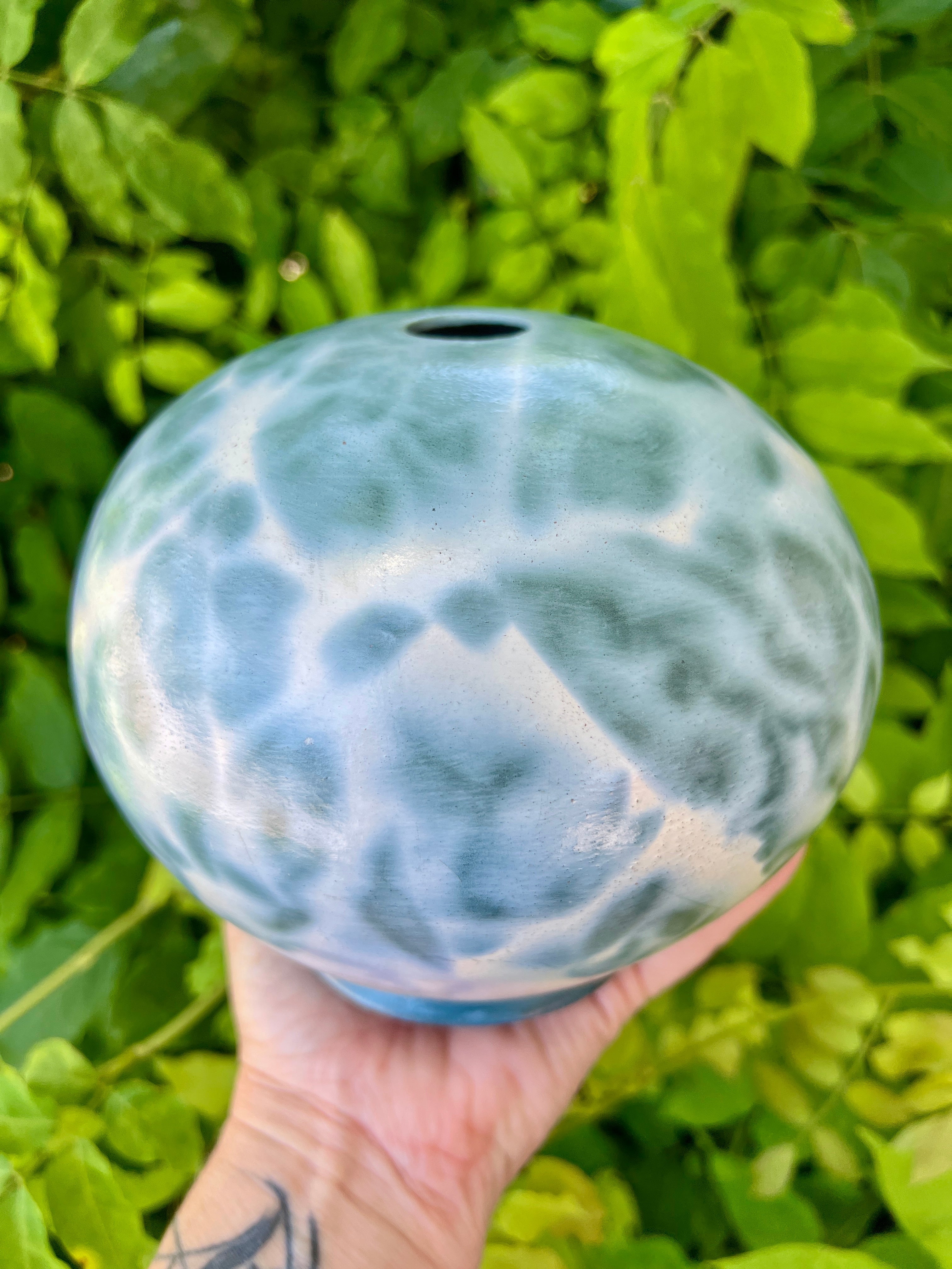 Blue Leopard Raku Vase by Mark Kazanoff