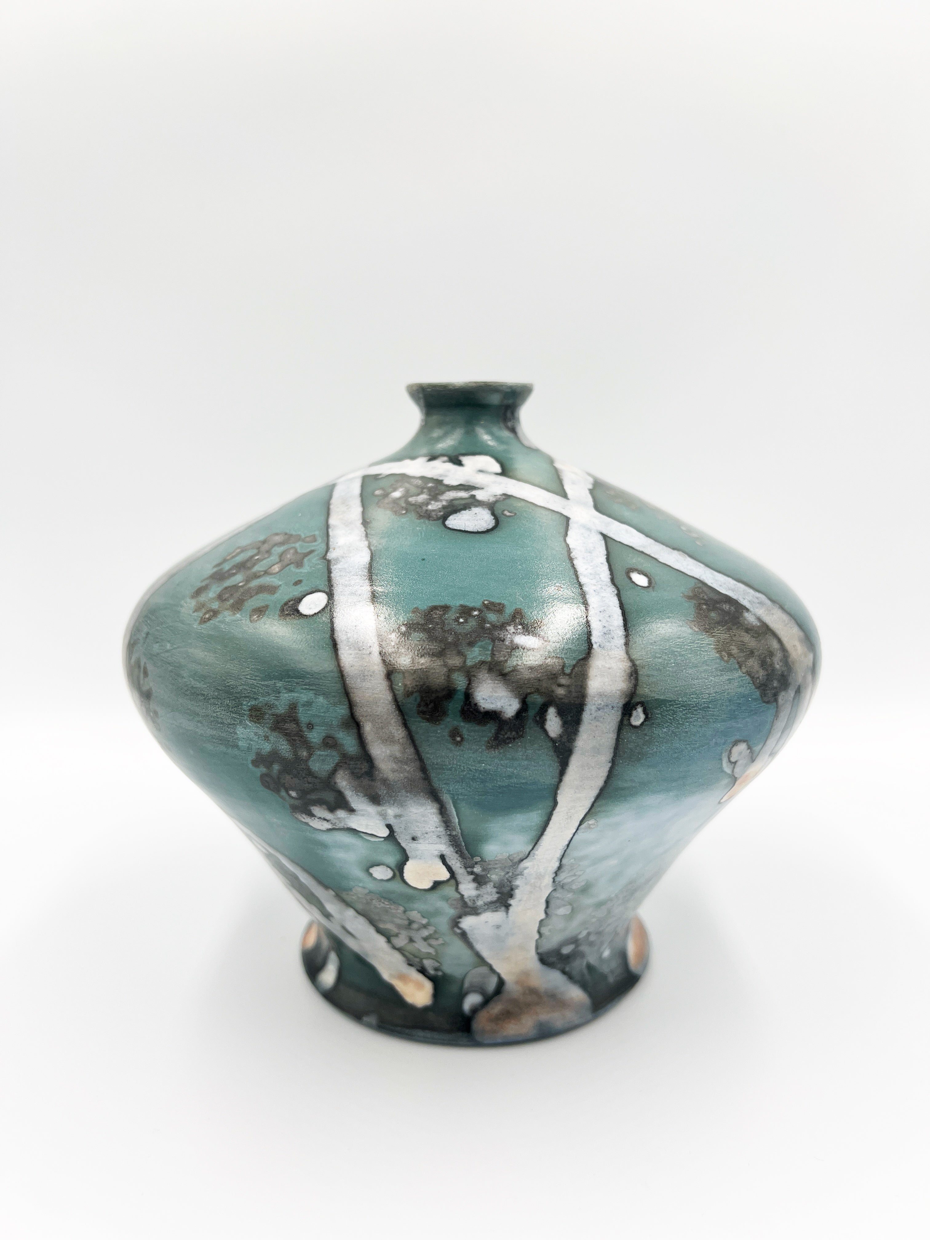 Blue Cobalt and Yarn Raku Vase by Mark Kazanoff