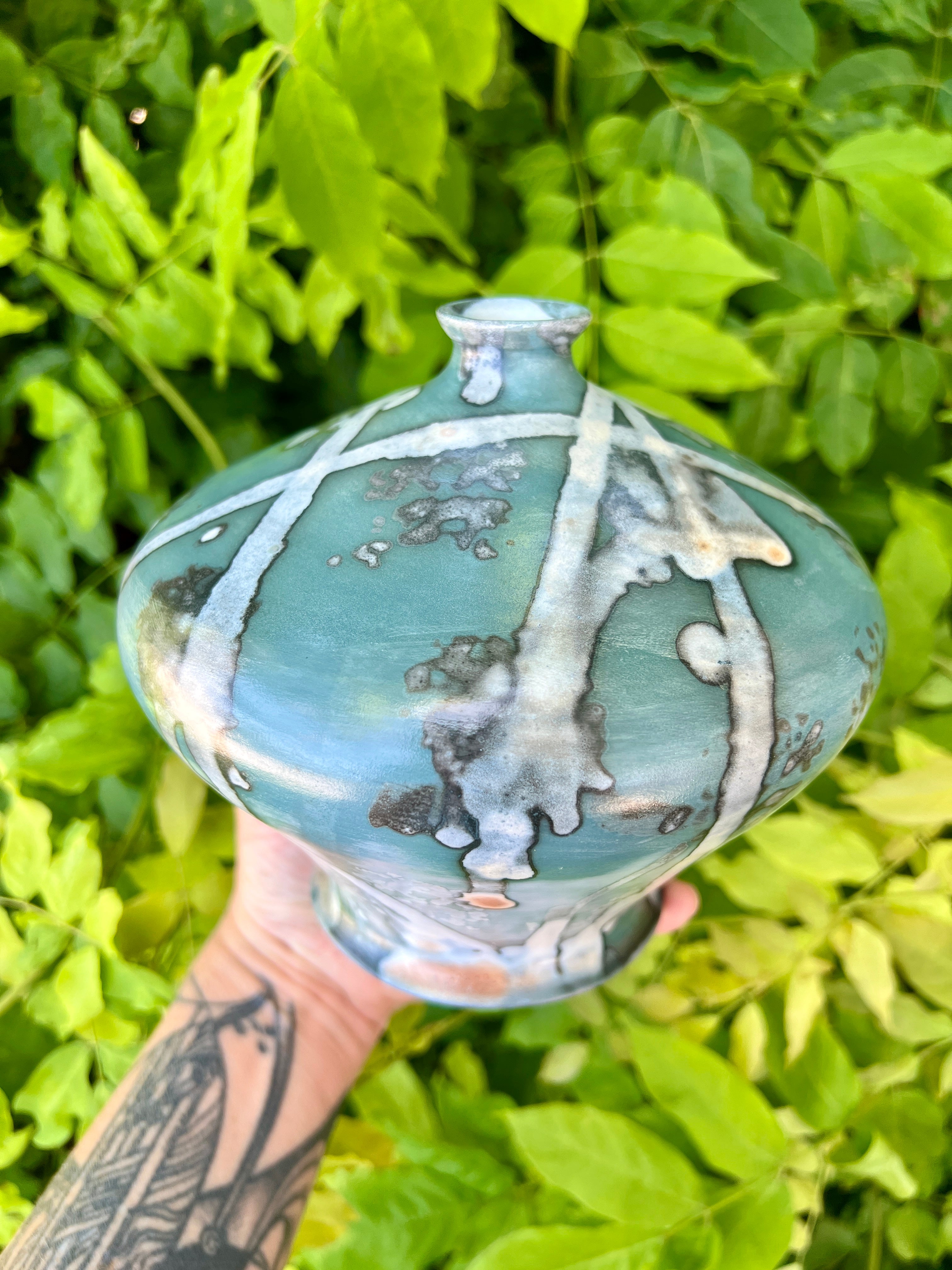 Blue Cobalt and Yarn Raku Vase by Mark Kazanoff