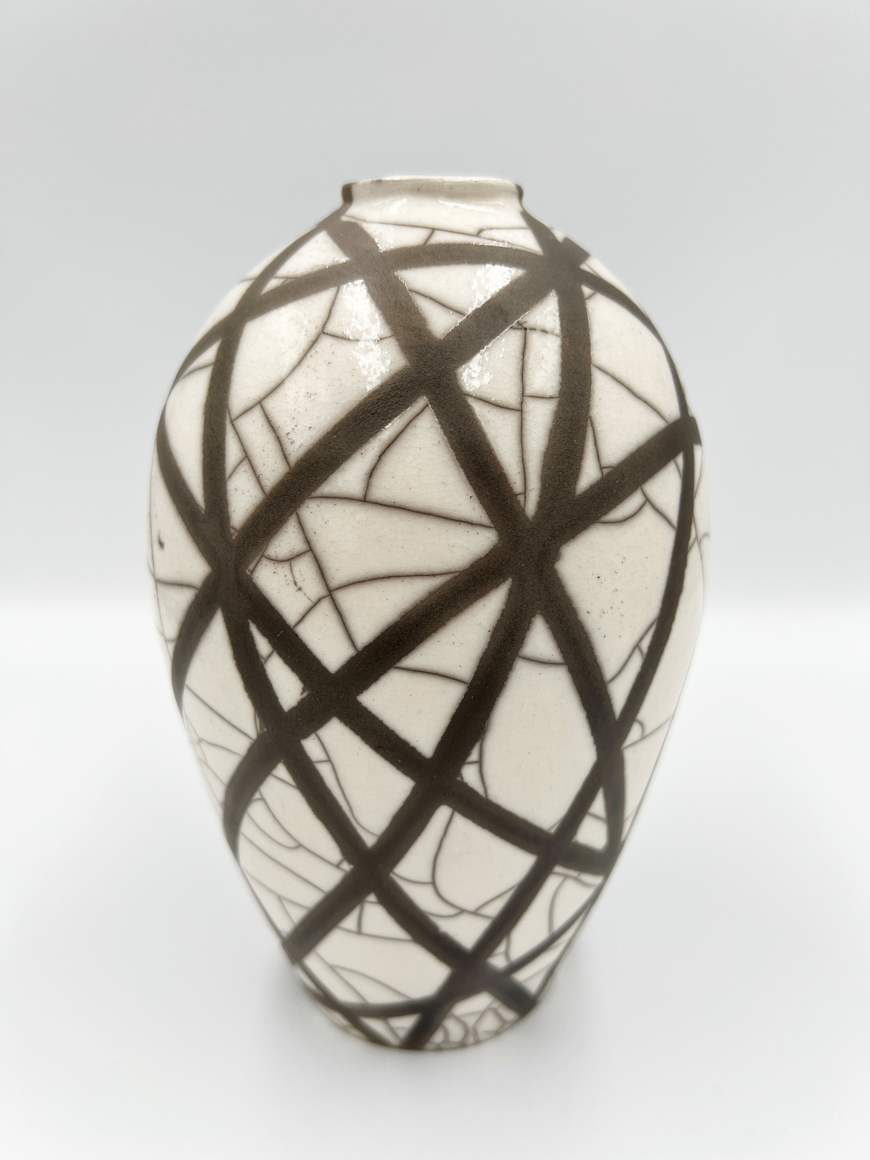 Lined White Raku Vase by Mark Kazanoff
