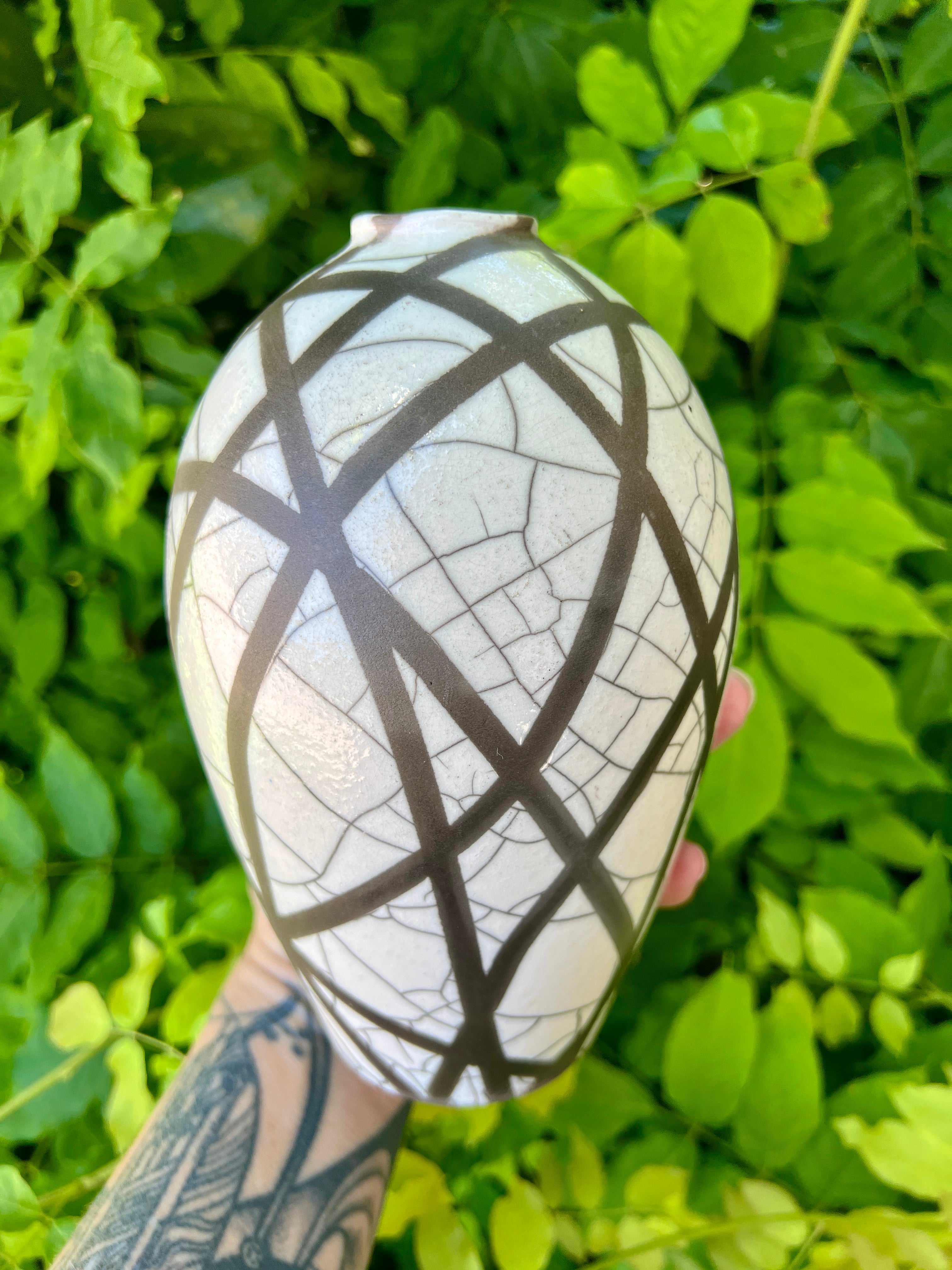 Lined White Raku Vase by Mark Kazanoff
