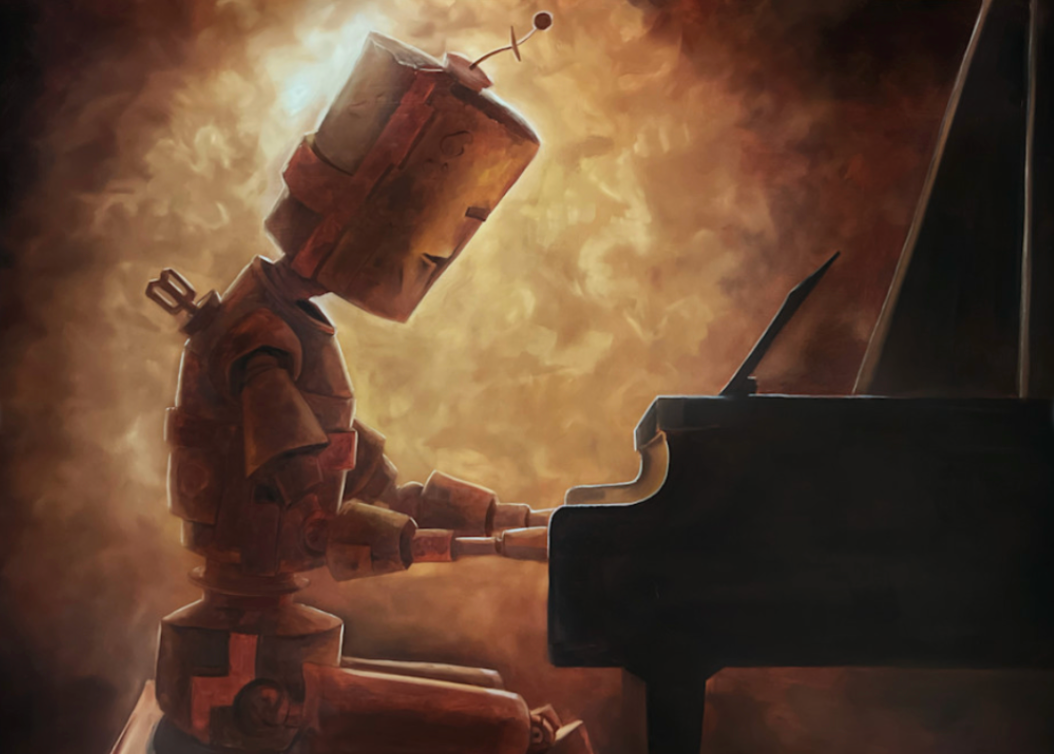 Pianist Bot - Robots in Rowboats by Lauren Briere + Paper Print