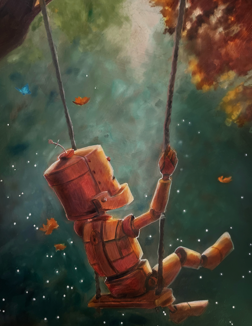 Tree Swing Bot - Robots in Rowboats by Lauren Briere + Paper Print