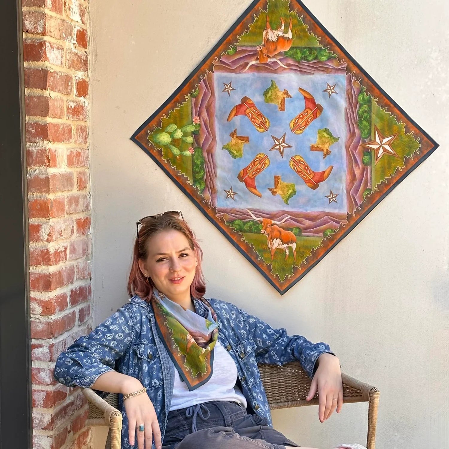Dahlia Days Scarf - Light Wash Blue - Silk/Cotton by ZZ Perry