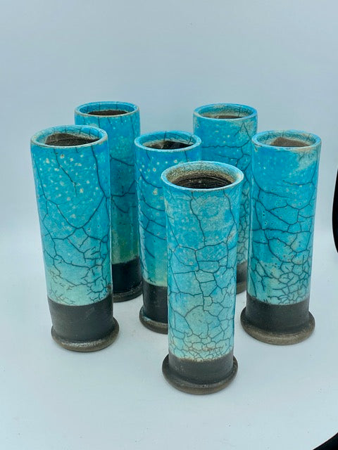 Tall Blue Crackle Vase by Mark Kazanoff