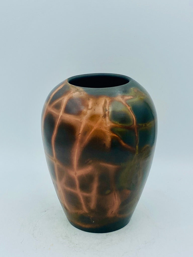 Black and Copper Raku Vase by Mark Kazanoff