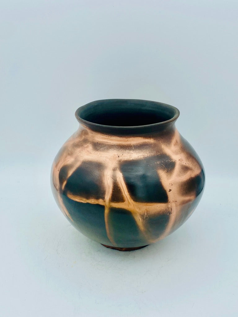 Black and Copper Raku Pot by Mark Kazanoff