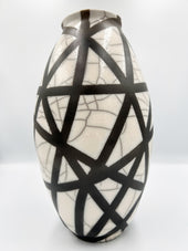 Lined White Crackle Vase by Mark Kazanoff