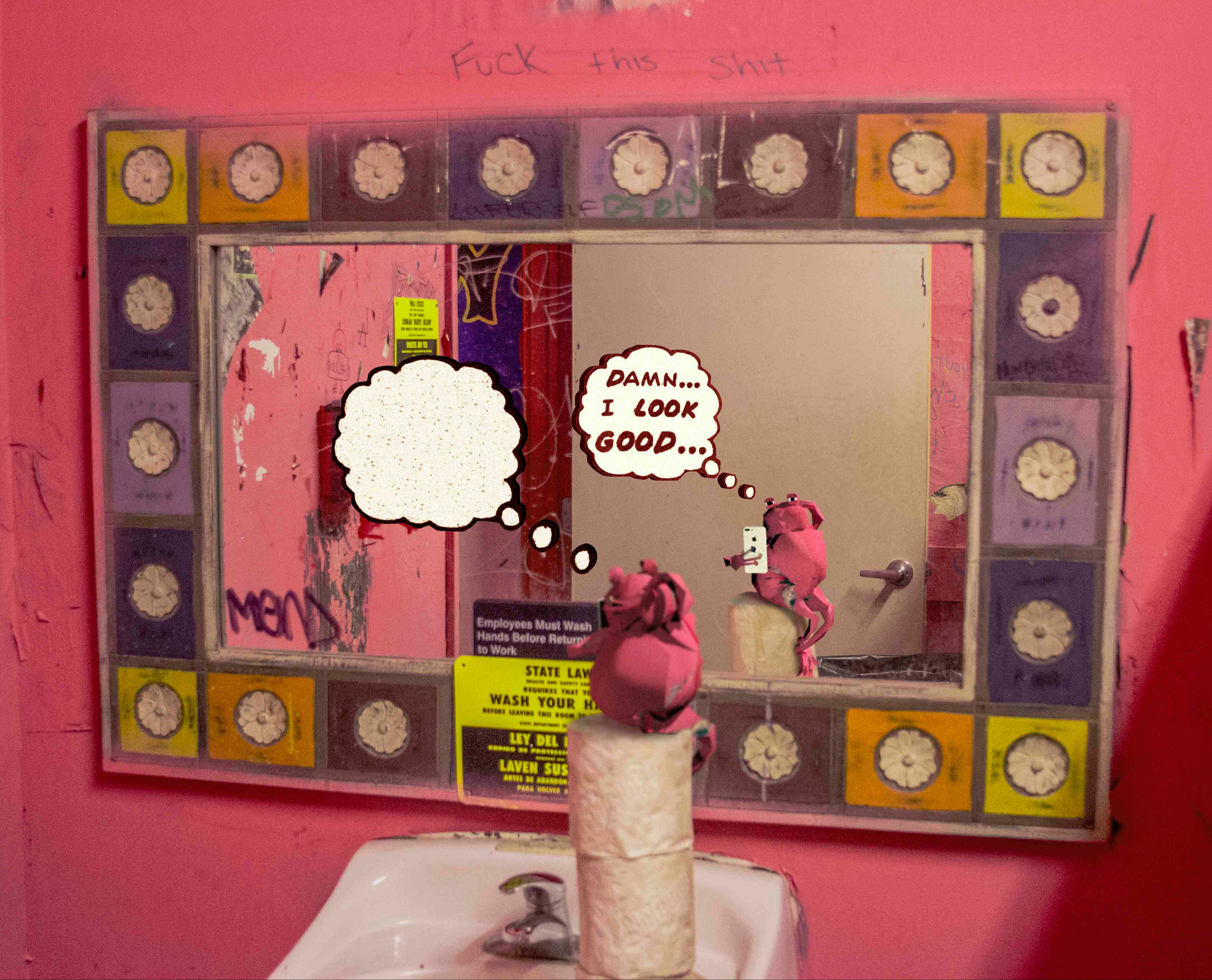 Pudgy the Alien Pink Girls Mirror Print by John Donofrio
