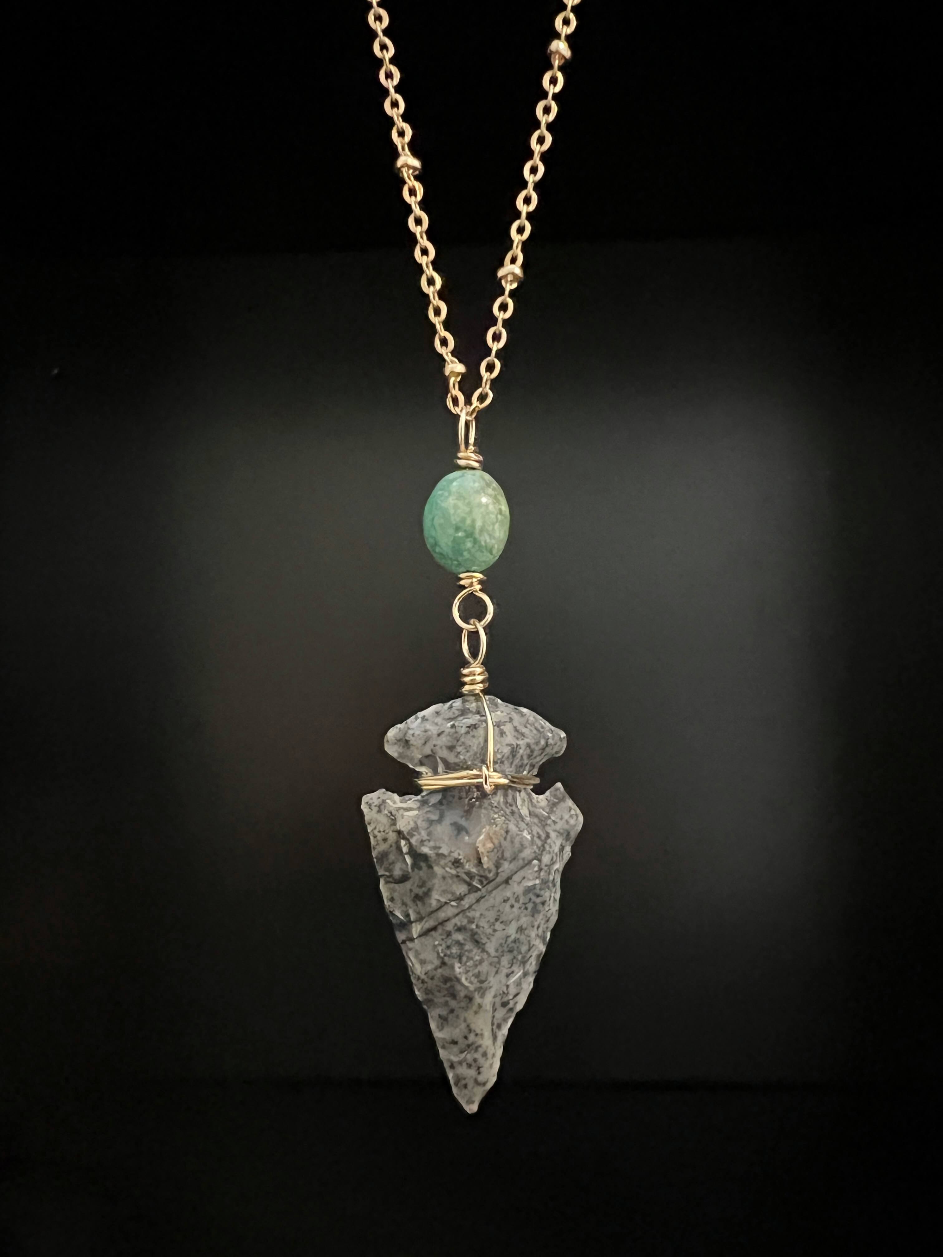 Jasper Arrowhead with Turquoise Necklace by Pake