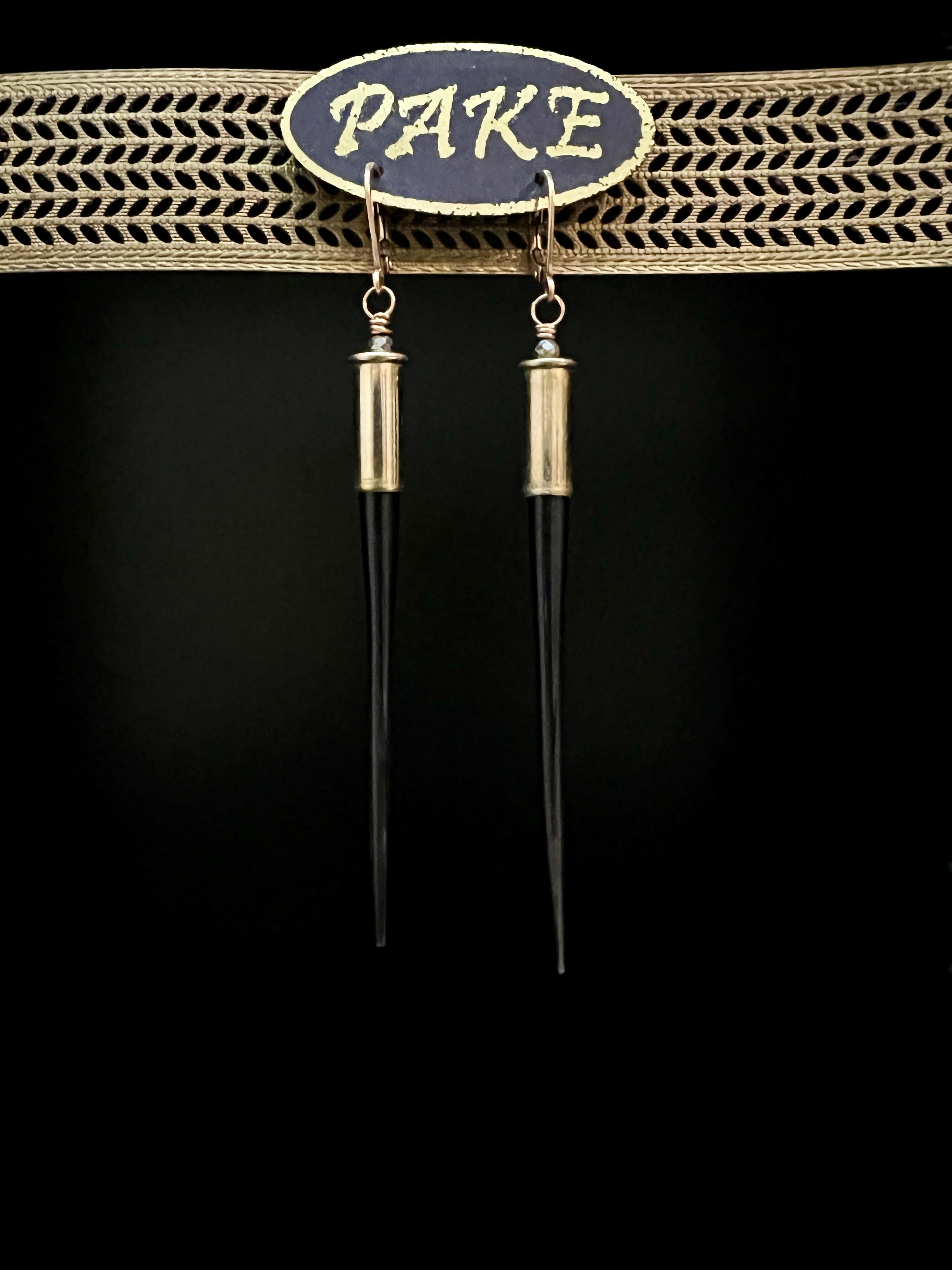 African Porcupine Quill Bullet Earrings in Black by Pake