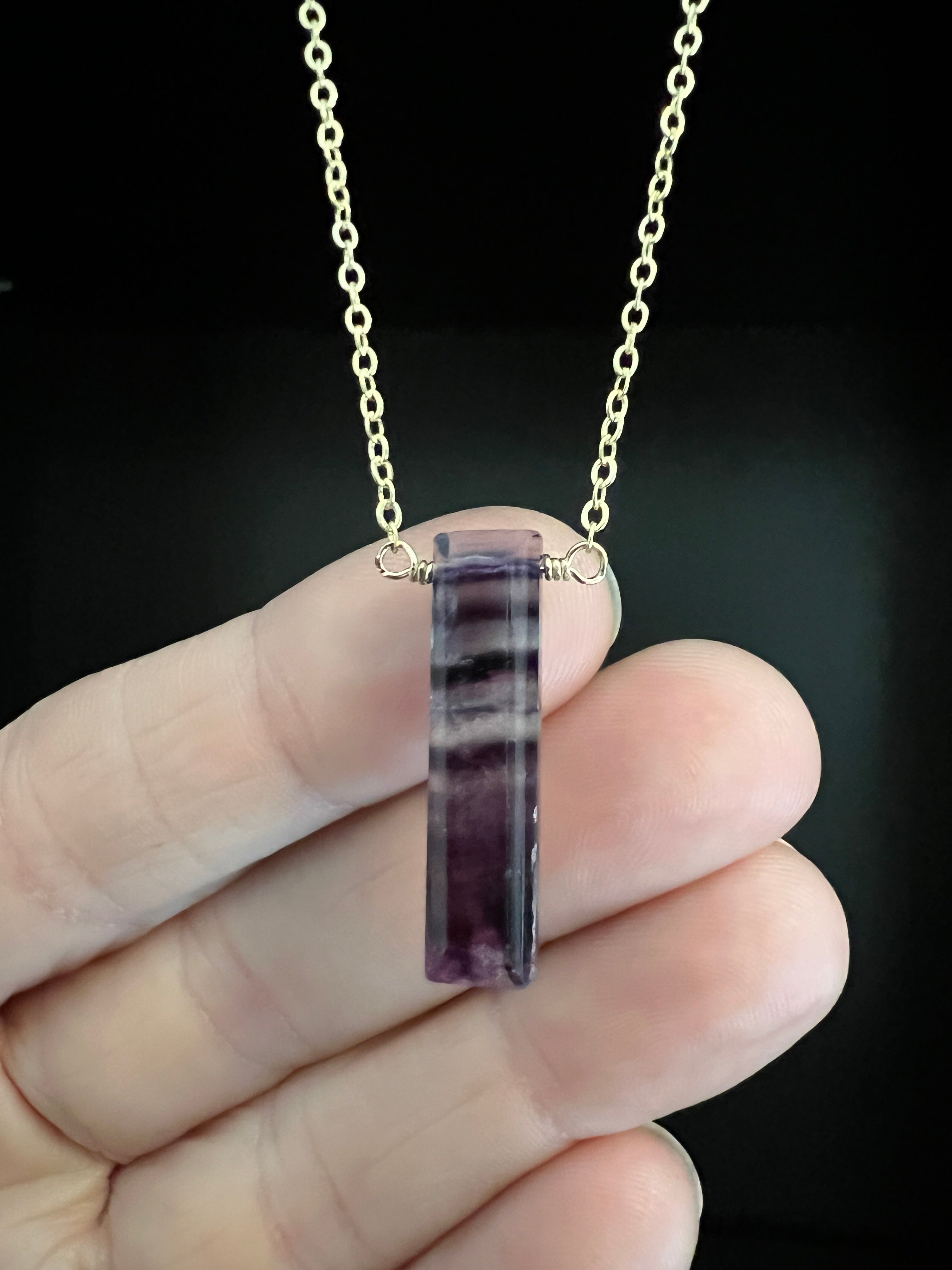 Purple Fluorite Bar Necklace by Pake