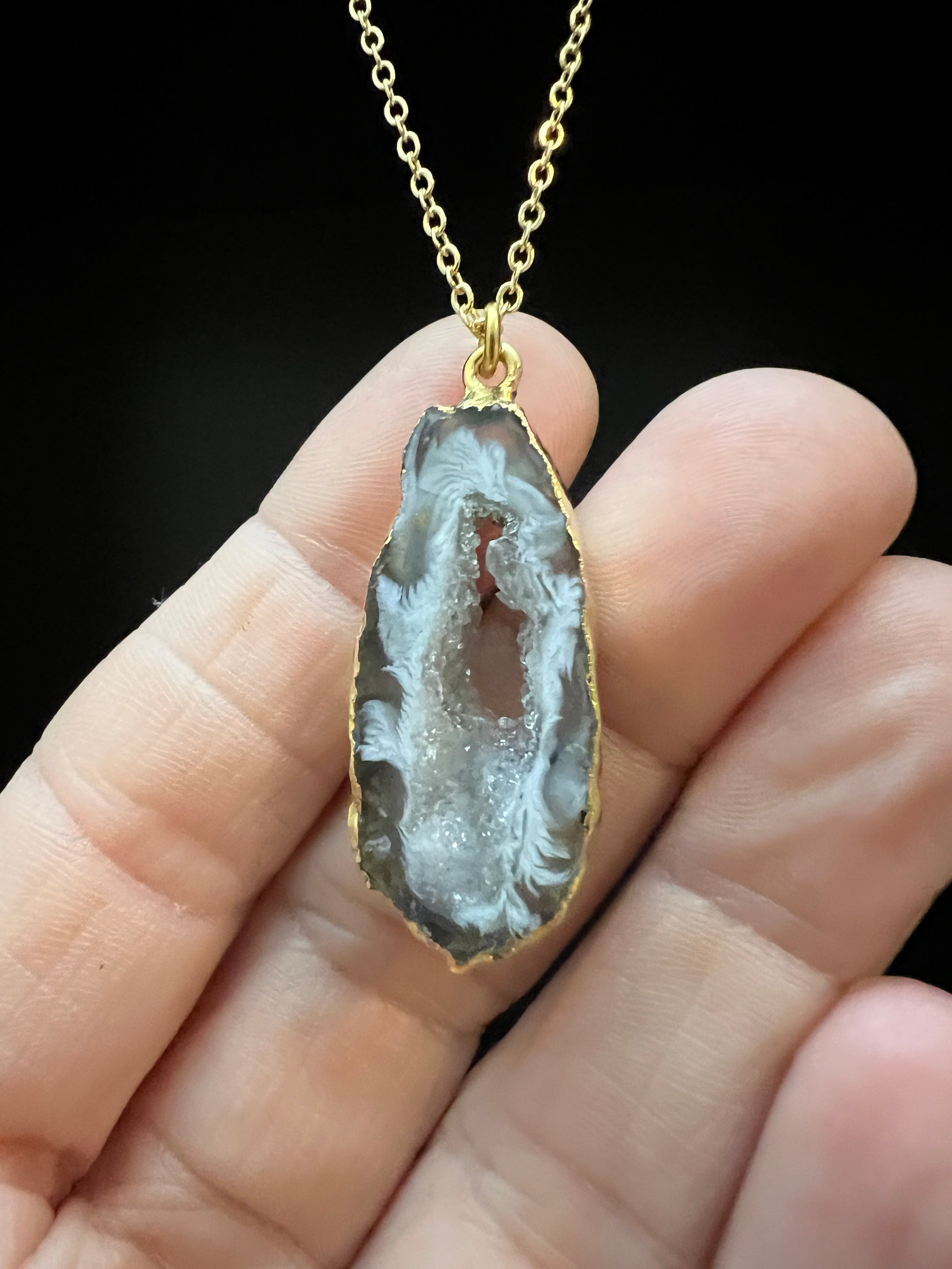Electroplated Oco Agate Geode Necklace by Pake