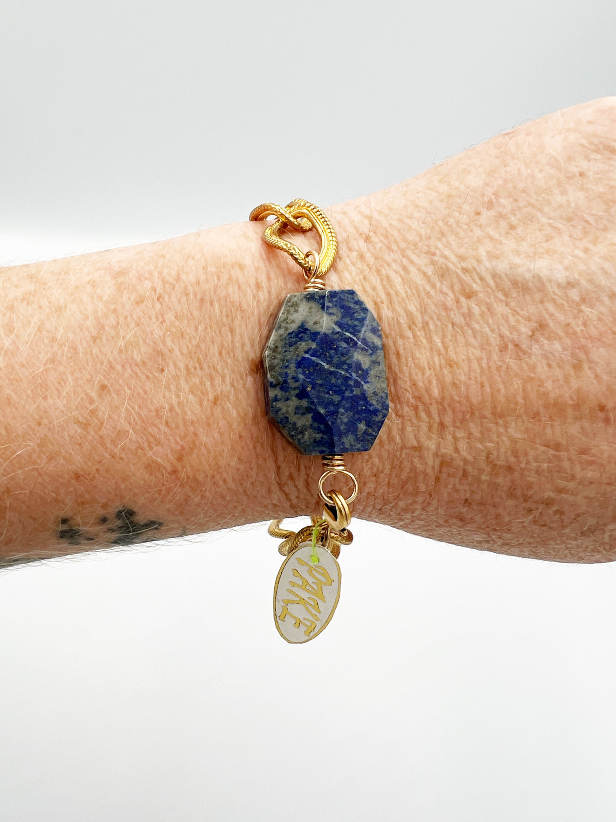Vintage Coco Chanel Textured Curb Chain with Lapis by Pake