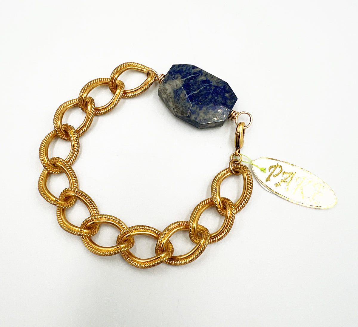 Vintage Coco Chanel Textured Curb Chain with Lapis by Pake