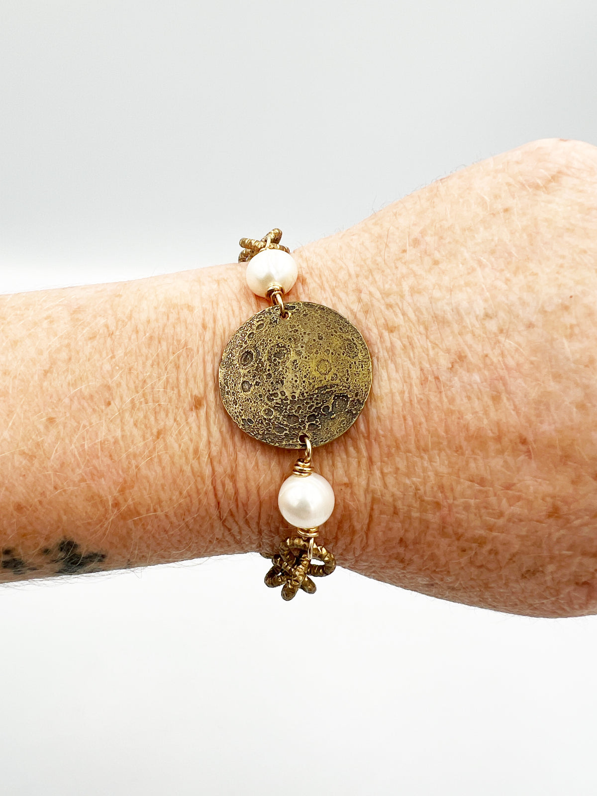 Moon Token Bracelet with Pearls by Pake