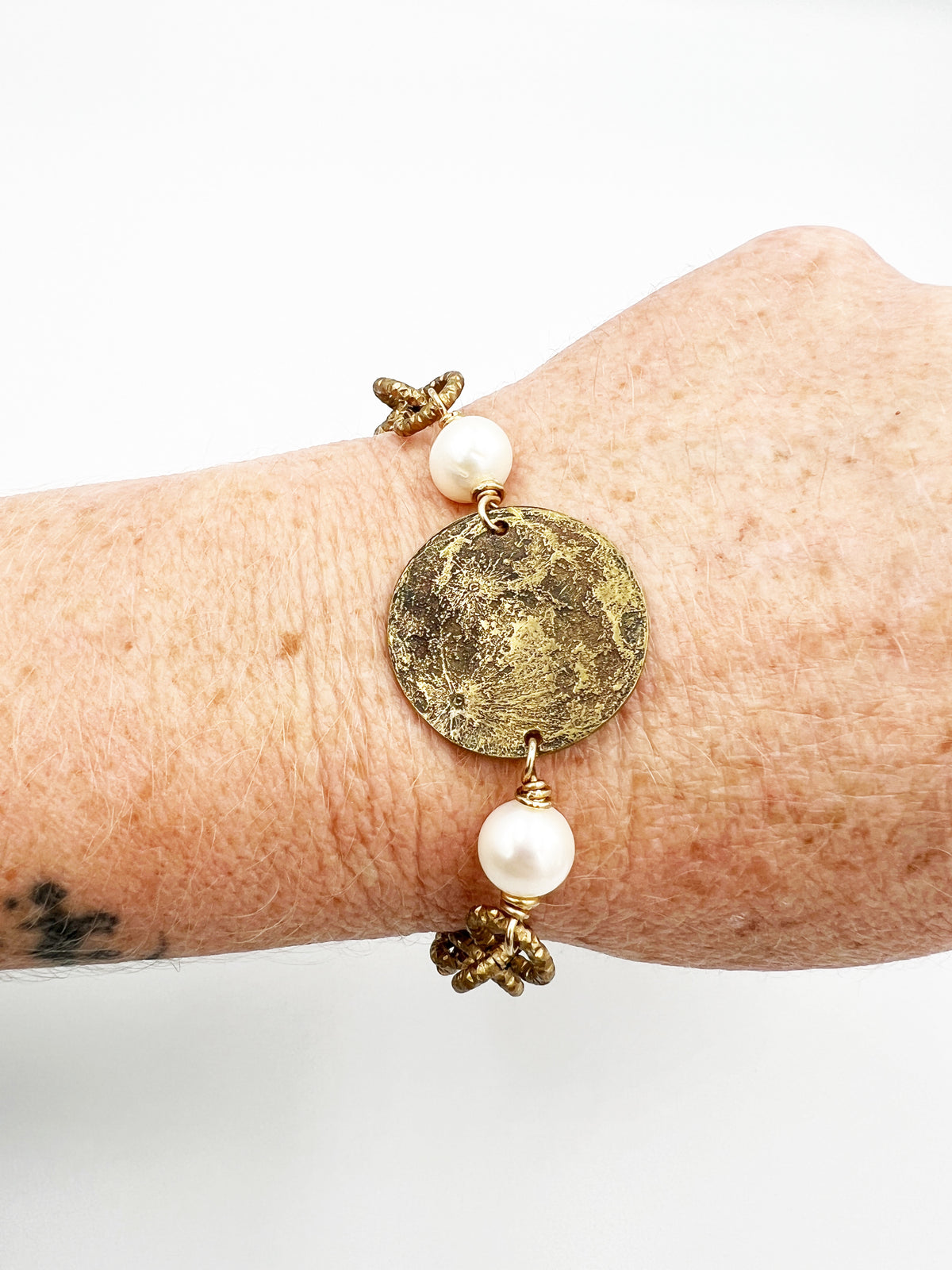 Moon Token Bracelet with Pearls by Pake