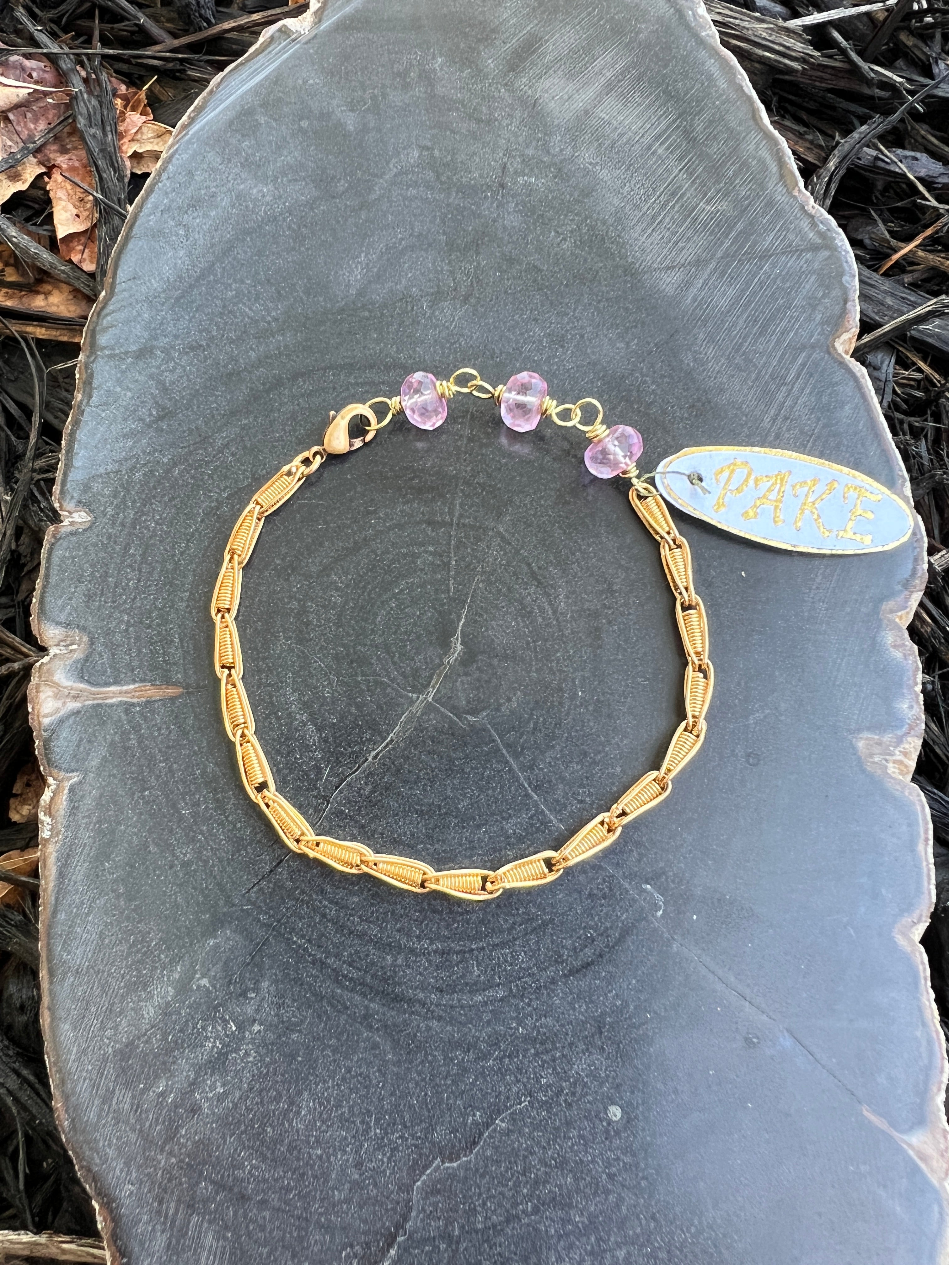 Vintage Coco Chanel Chain with Rose Quartz Bracelet by Pake