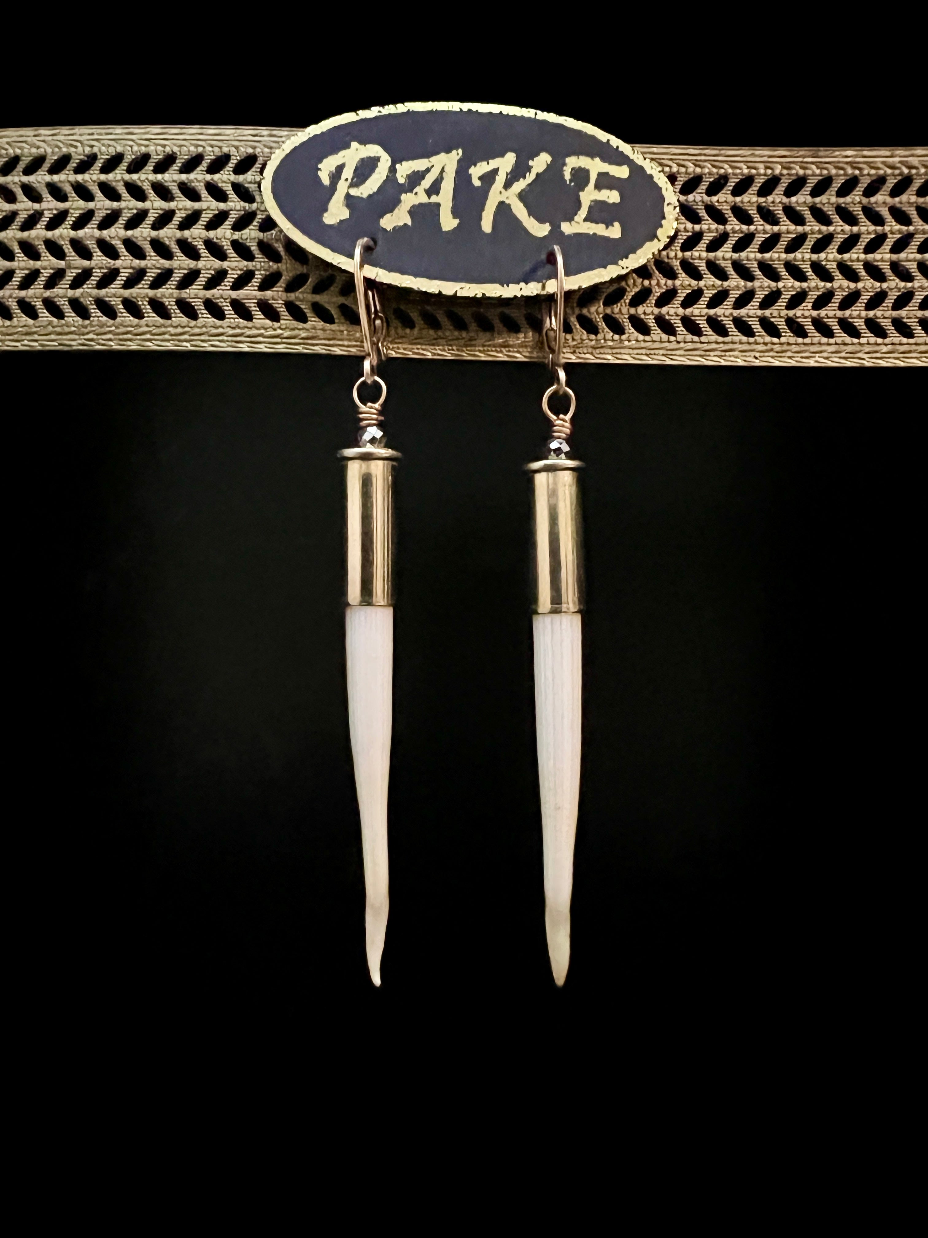African Porcupine Quill Bullet Earrings in White by Pake