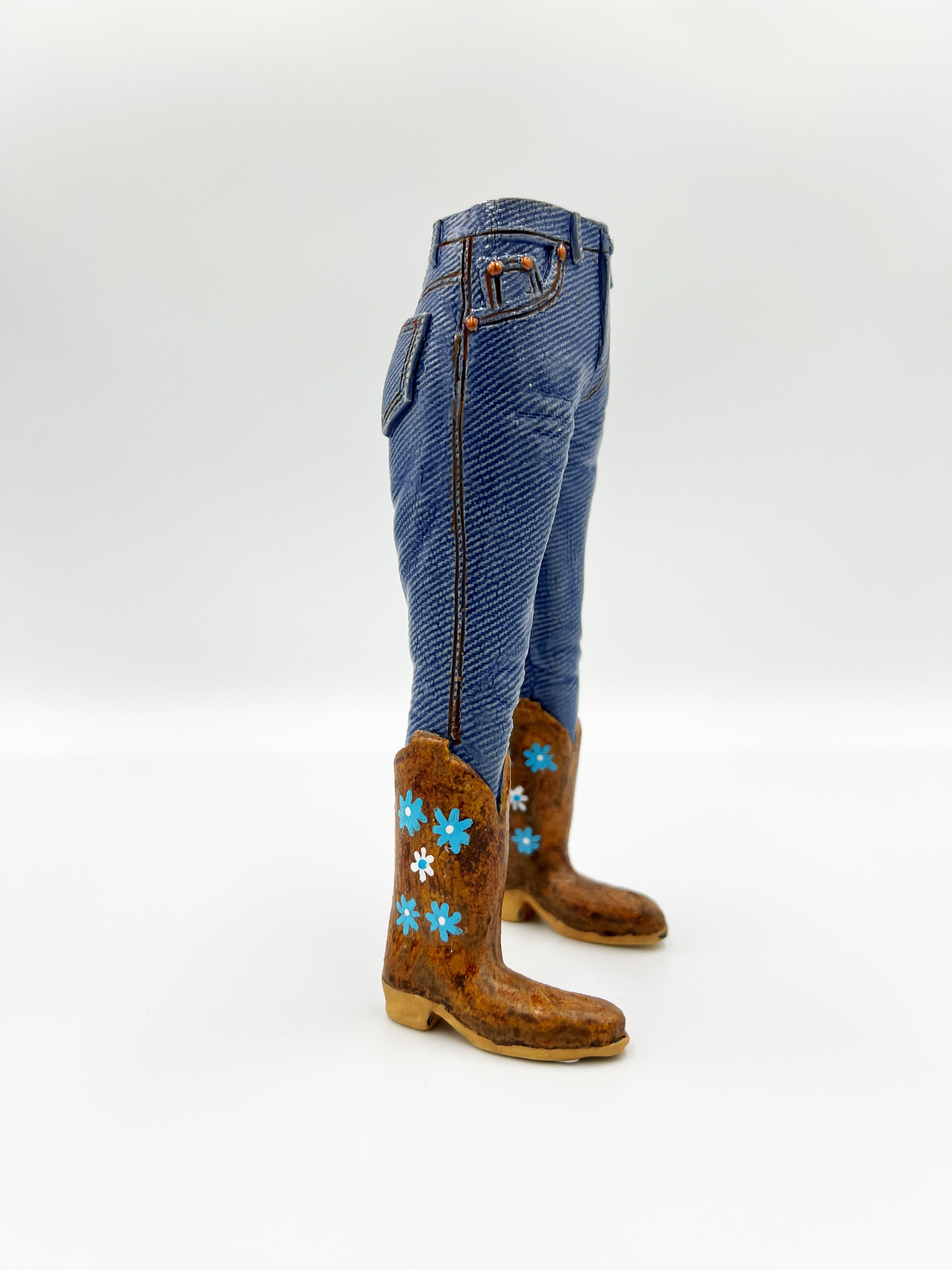 Walkabout Jeans Cowgirl with Blue Flower Boots by Pamela Gross
