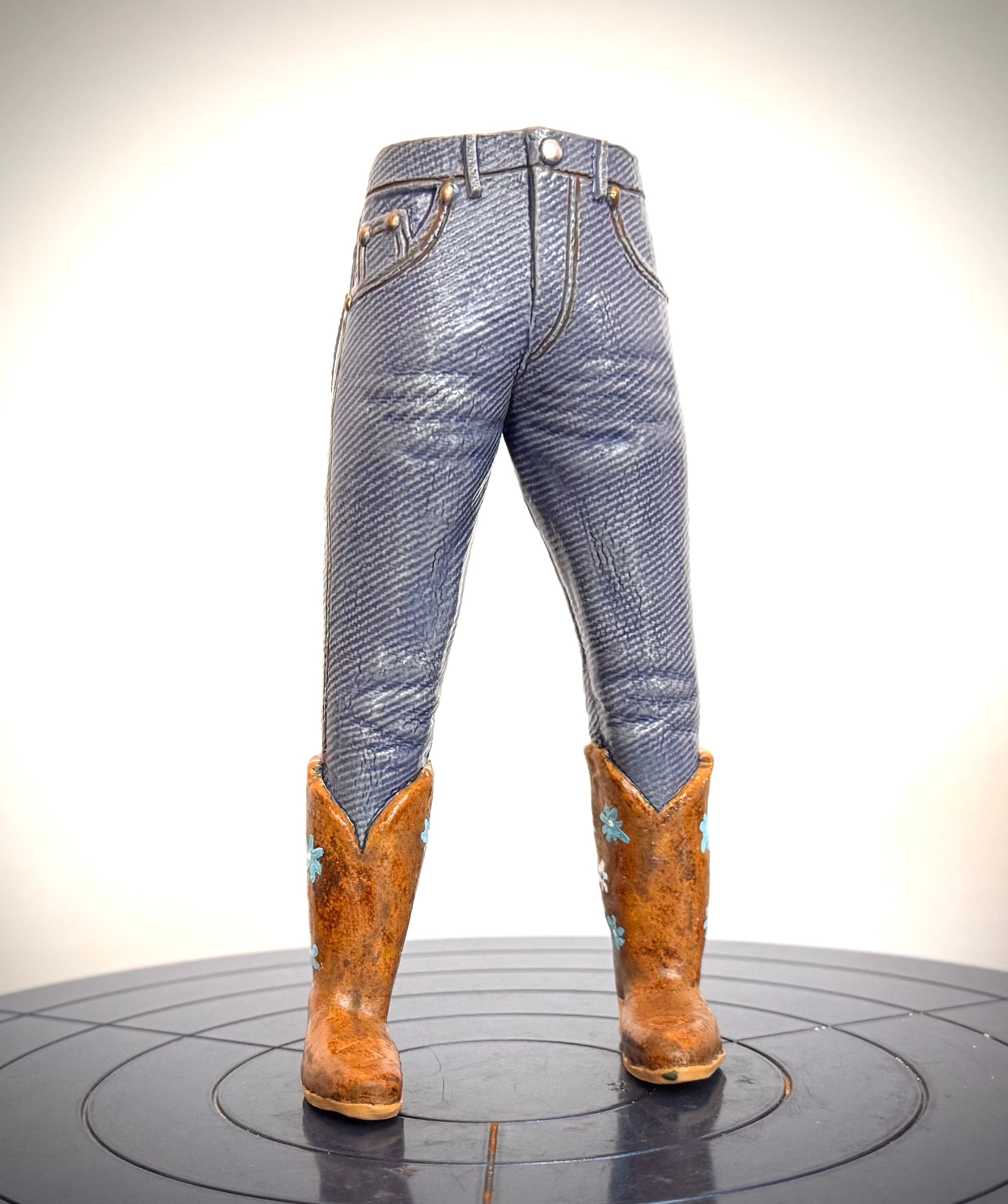 Walkabout Jeans Cowgirl with Blue Flower Boots by Pamela Gross