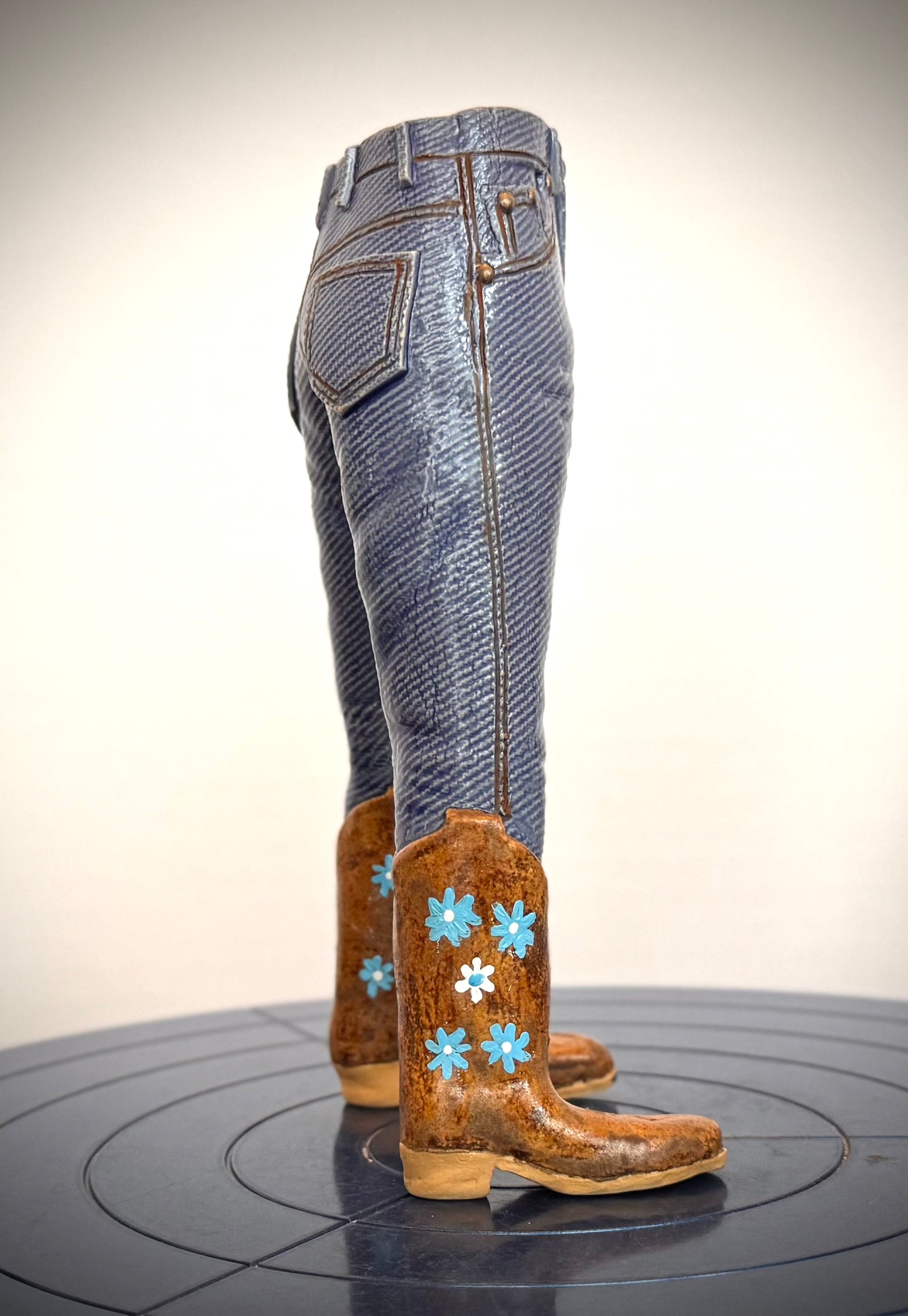 Walkabout Jeans Cowgirl with Blue Flower Boots by Pamela Gross