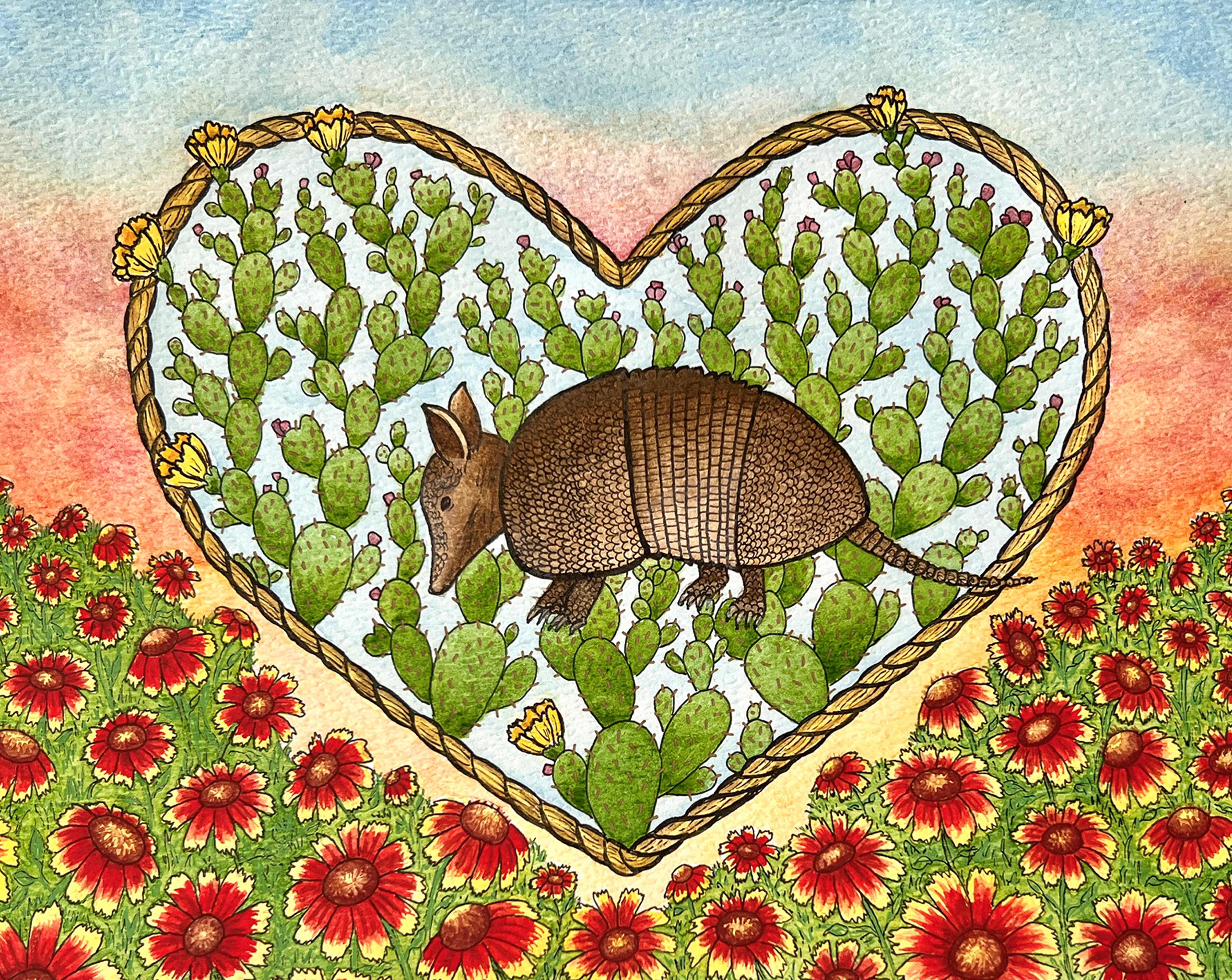 Rambling Dillo Print by Sarah Figueroa – Art for the People Gallery