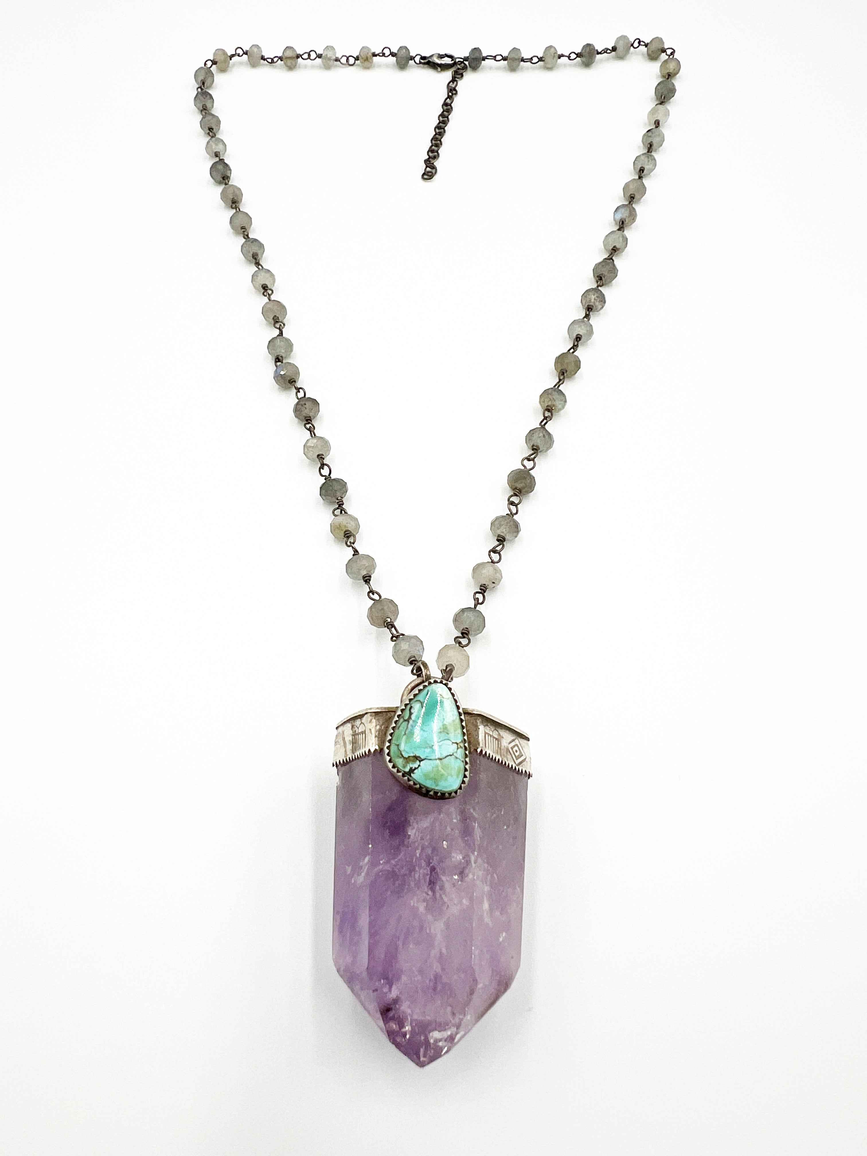 Amethyst, Iron Maiden Turquoise and Labradorite Necklace by