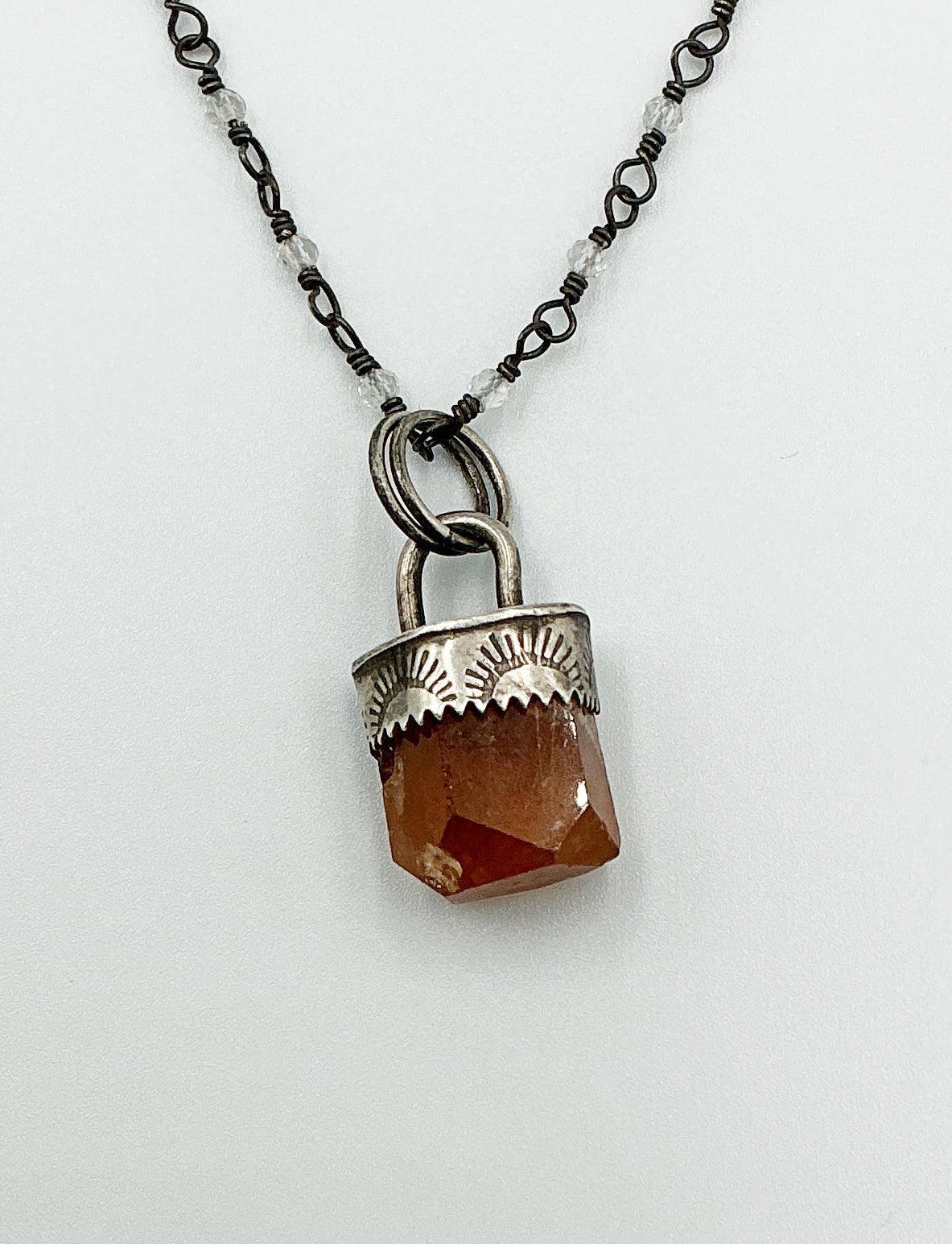 Imperial Topaz Talisman on Quartz Necklace by Rebecca Frazier Jewelry