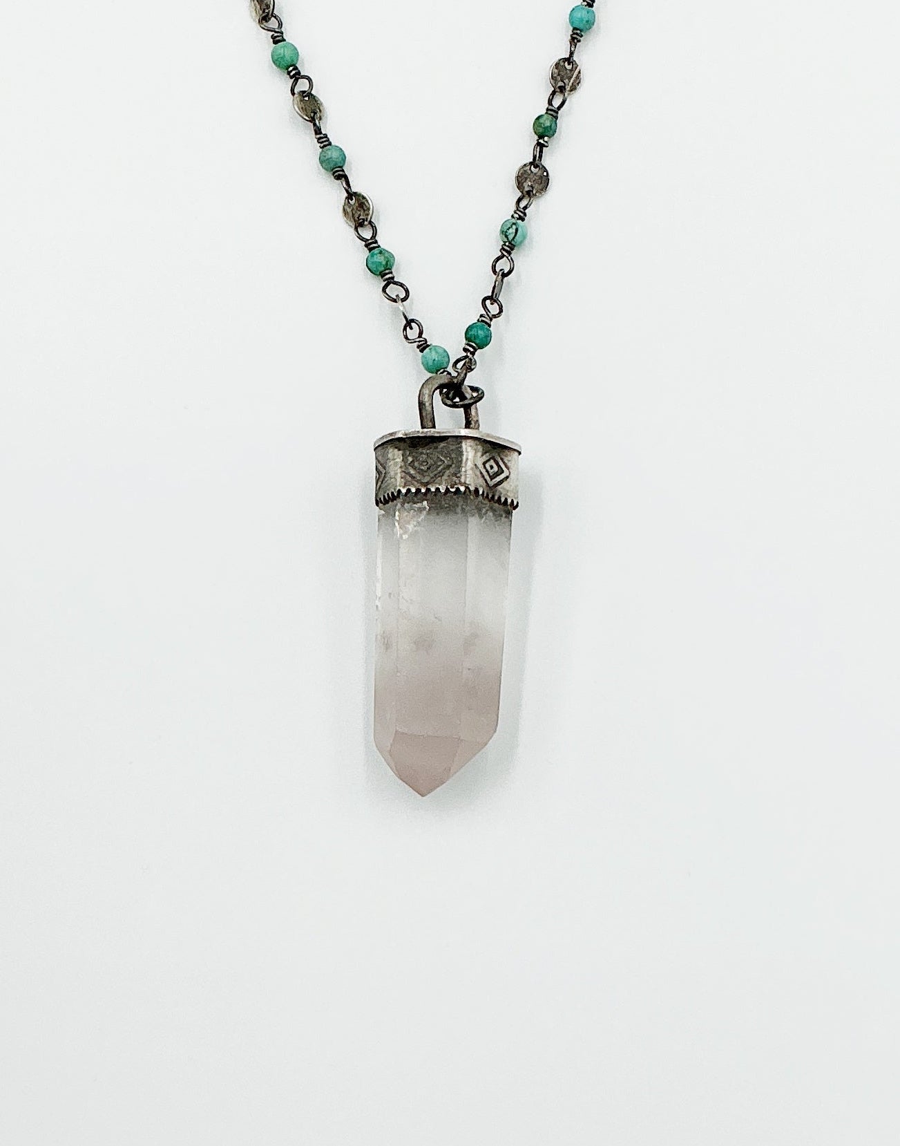 Lithium Quartz Point on Turquoise Necklace by Rebecca Frazier Jewelry