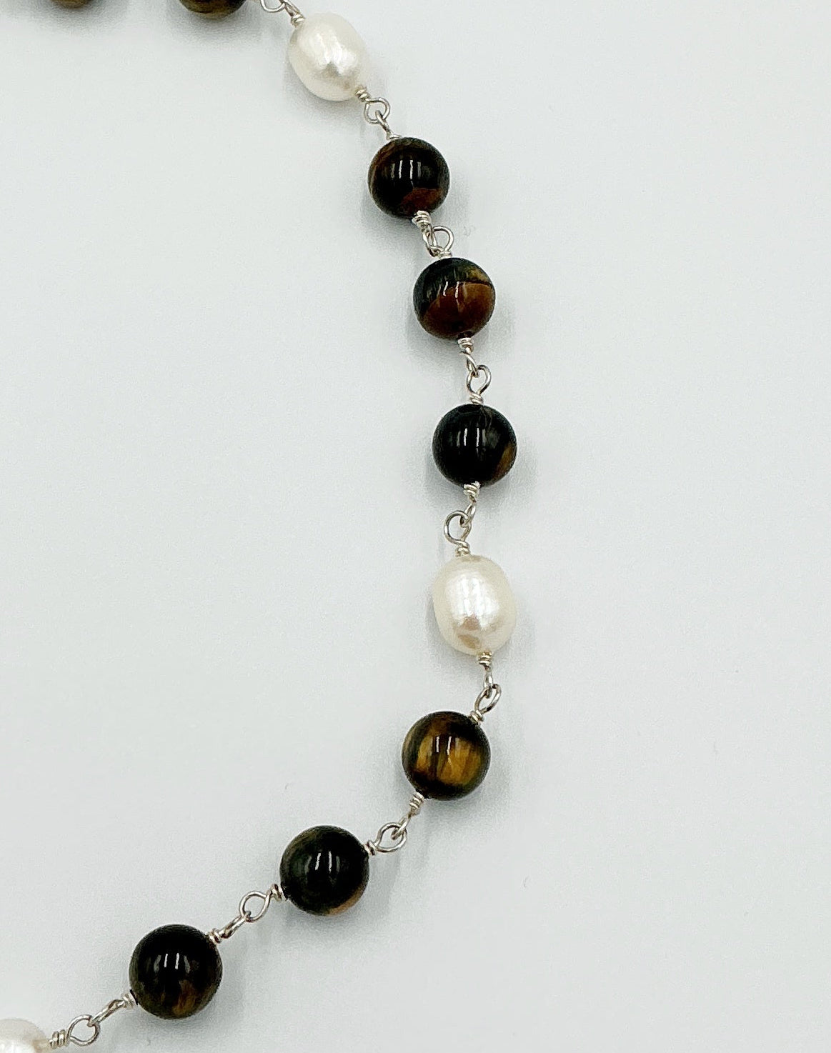 Pearl, Tiger's Eye and Sterling Silver Necklace by Rebecca Frazier Jewelry
