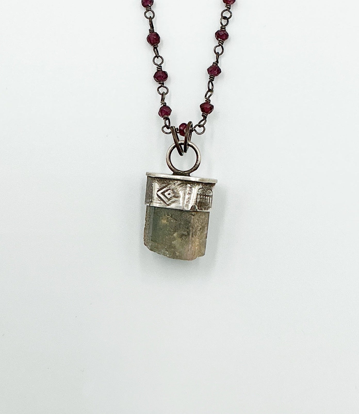 Tourmaline Talisman on Garnet Necklace by Rebecca Frazier Jewelry