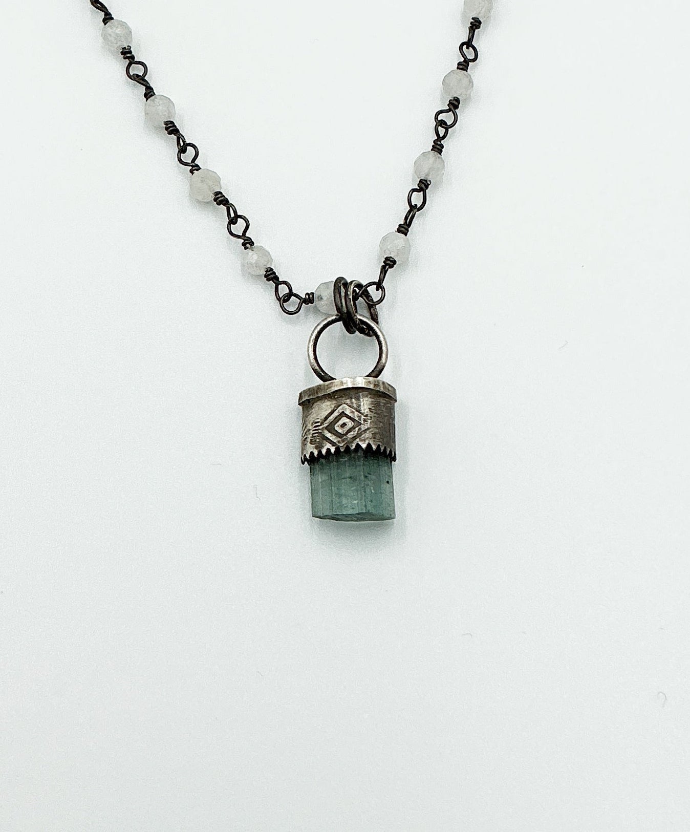 Tourmaline Talisman on Moonstone Necklace by Rebecca Frazier Jewelry
