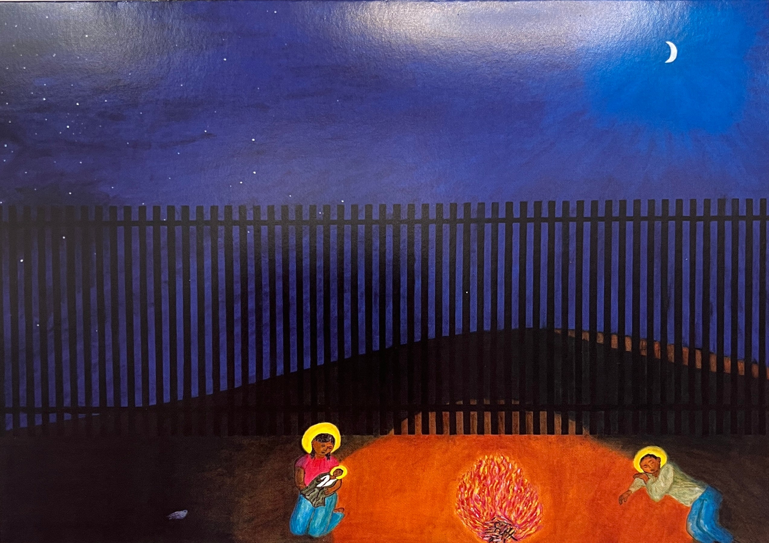 Border Nativity Silent Night Greeting Card by Ricardo Zamora