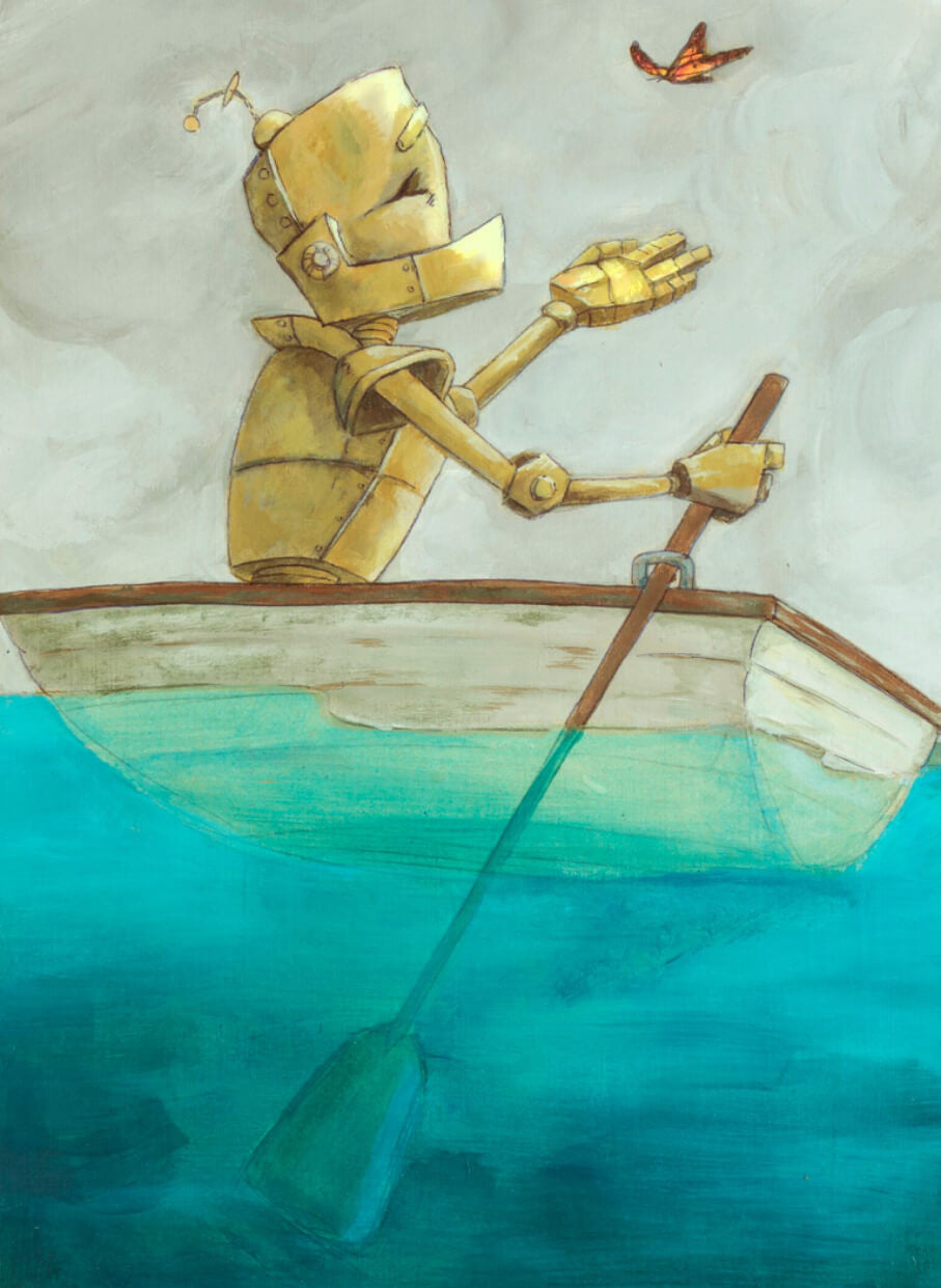 Butterfly Bot - Robots in Rowboats by Lauren Briere + Print on Wood "Brick"