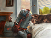 Kitty Bot - Robots in Rowboats by Lauren Briere + Print on Wood "Brick"