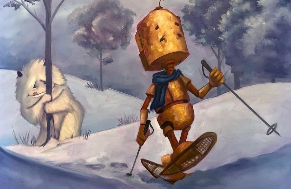 Snow Beast Bot - Robots in Rowboats by Lauren Briere + Print on Wood "Brick"
