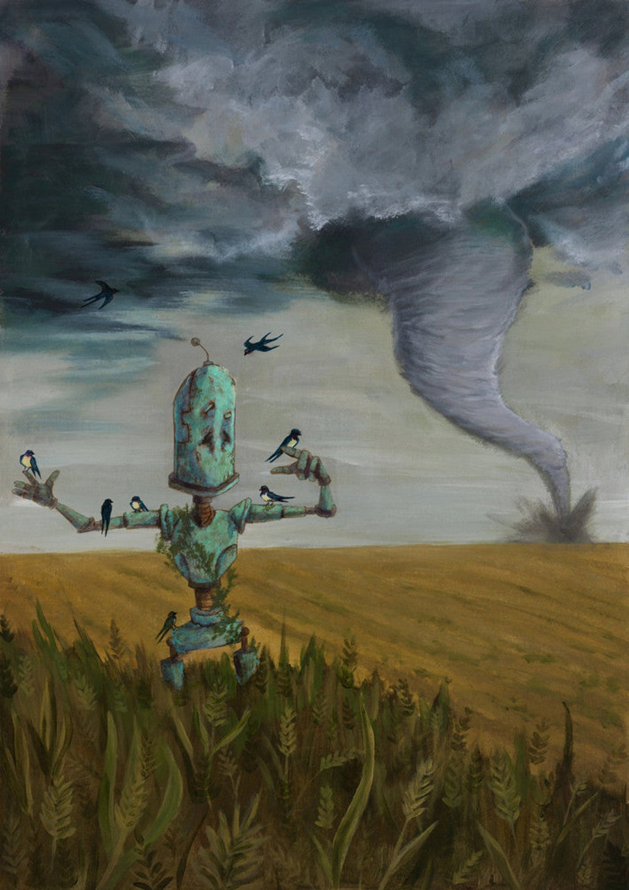 Tornado Bot - Robots in Rowboats by Lauren Briere + Print on Large Wood "Brick"