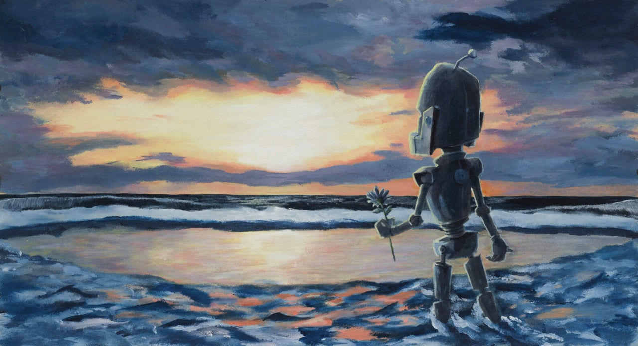 Farewell Beach Bot - Robots in Rowboats by Lauren Briere + Paper Print