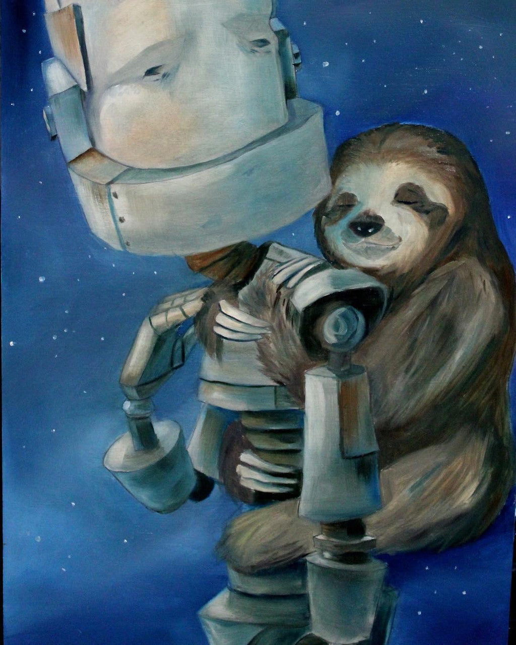 Sloth Bot - Robots in Rowboats by Lauren Briere + Print on Large Wood "Brick"