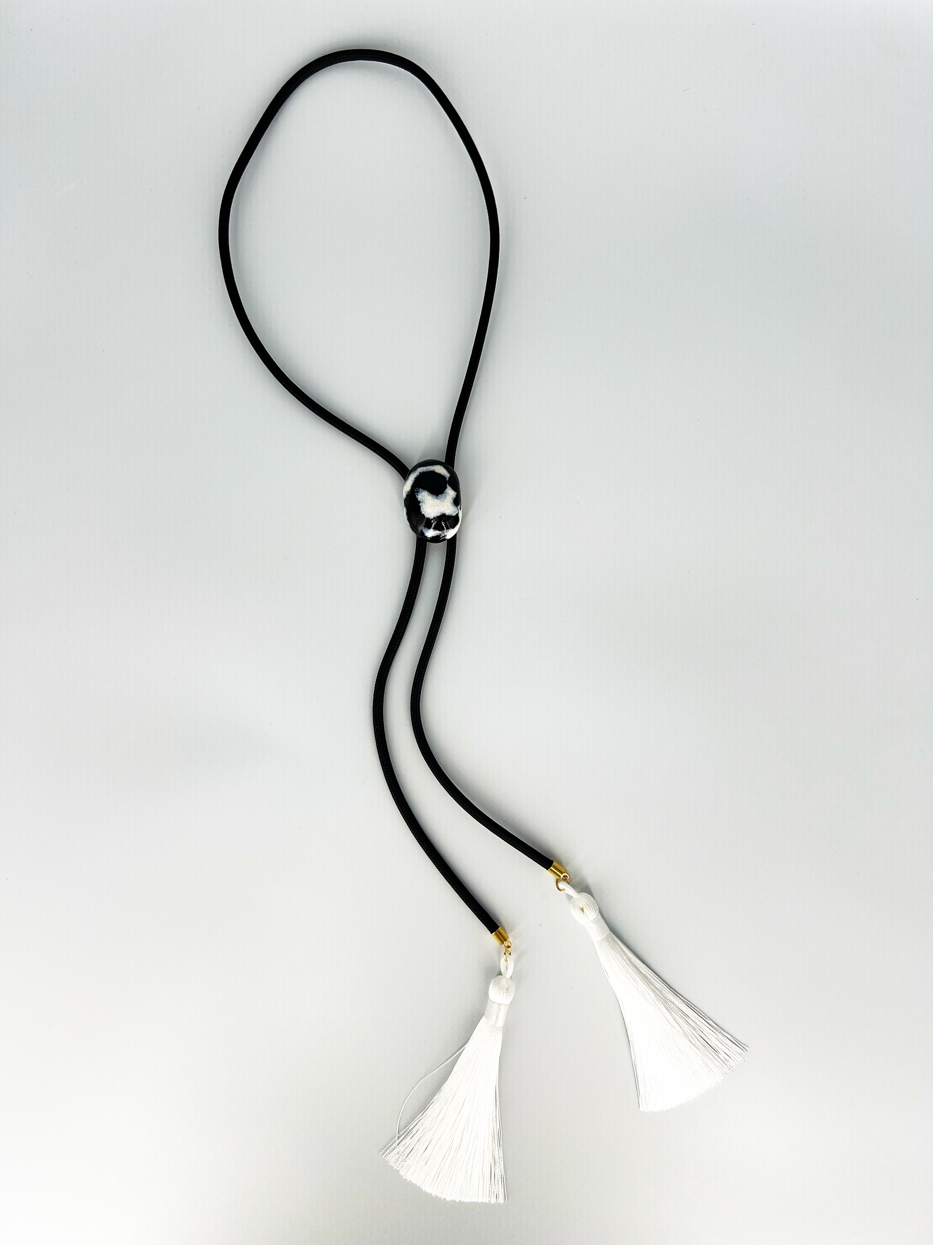 Black and White Ceramic "Stone" Bolo Tie by Sarah Beth Pottery