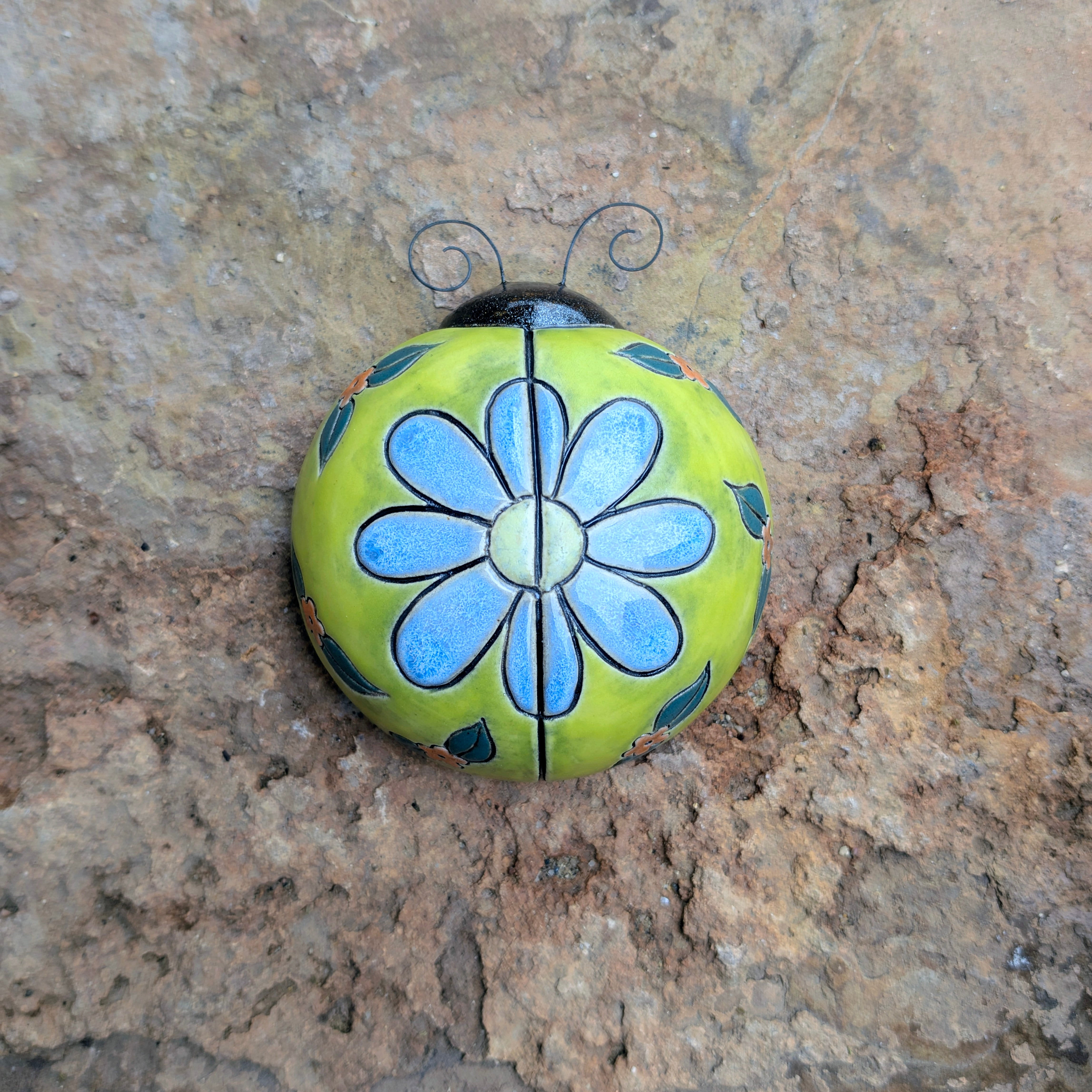 Blue Flower & Lime Green Ladybug by Sarah Beth Pottery