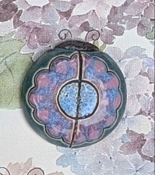Dusty Purple Flower on Mint Green Ladybug by Sarah Beth Pottery