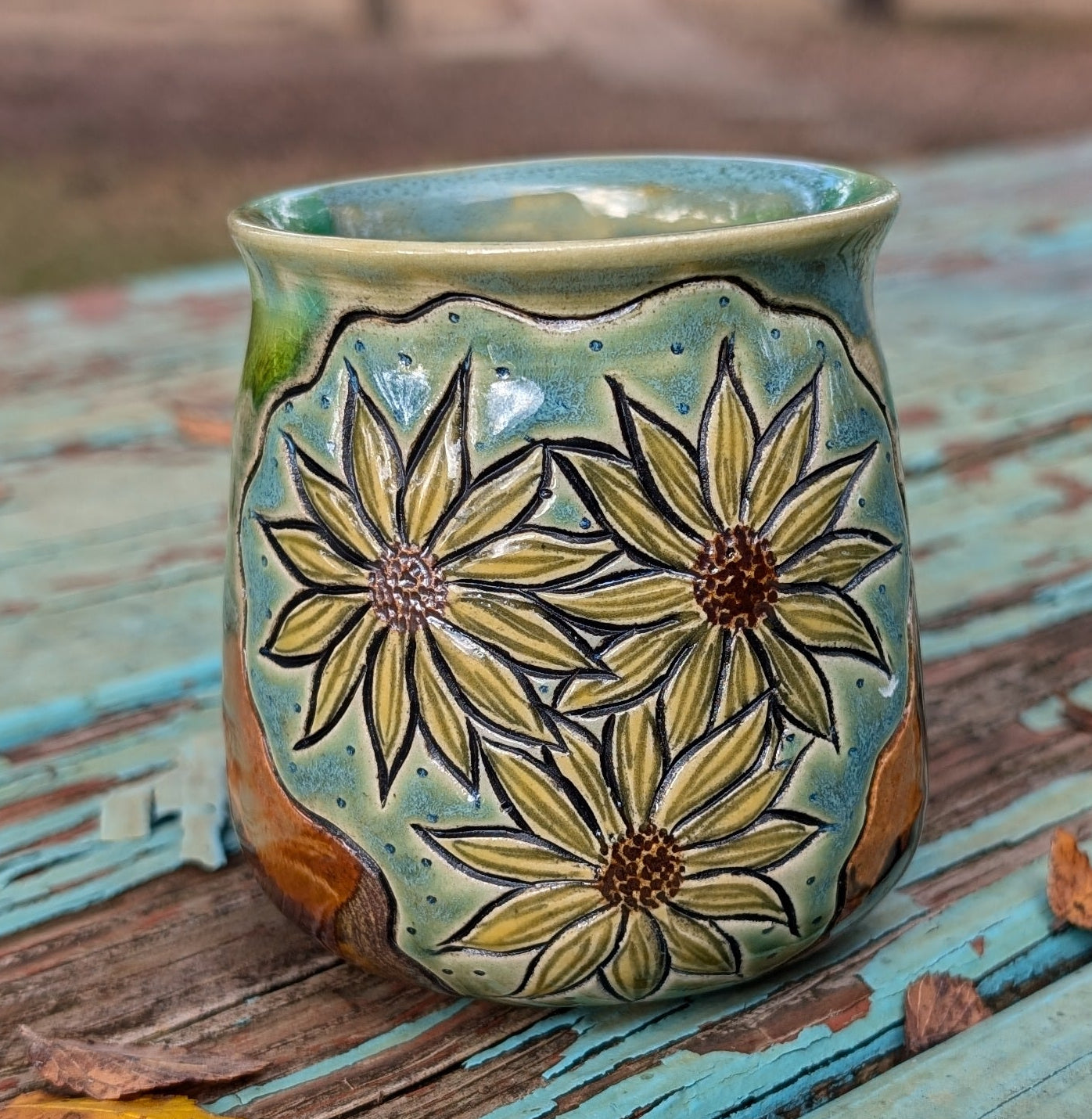 Thumbprint Sipper - Sunflower Trio Tumbler by Sarah Beth Pottery