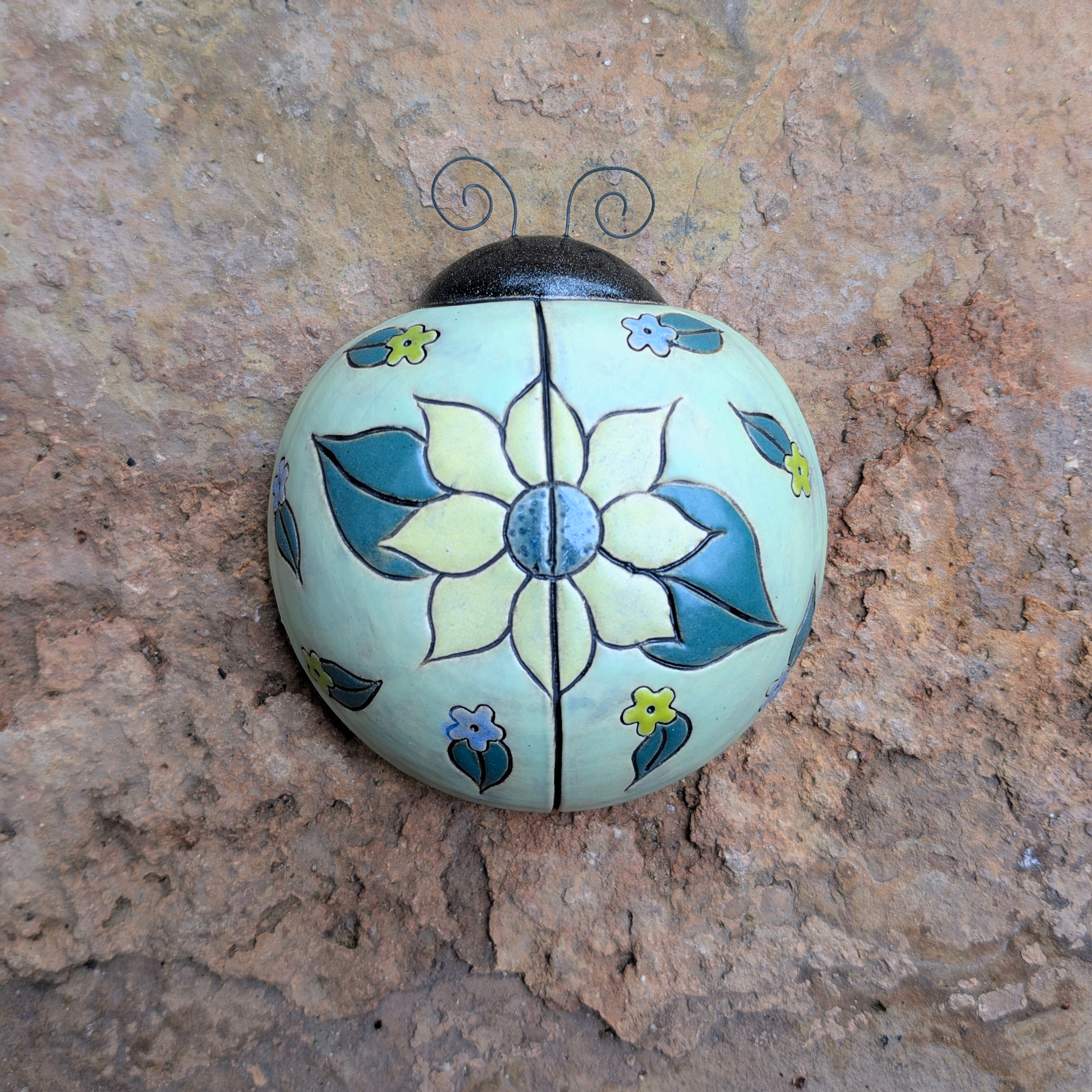 Yellow Flower & Mint Green Ladybug by Sarah Beth Pottery
