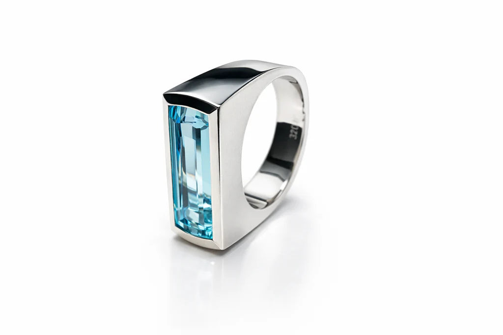 Icelandic Glacier Bar Ring in Blue Topaz by Sikara & Co.