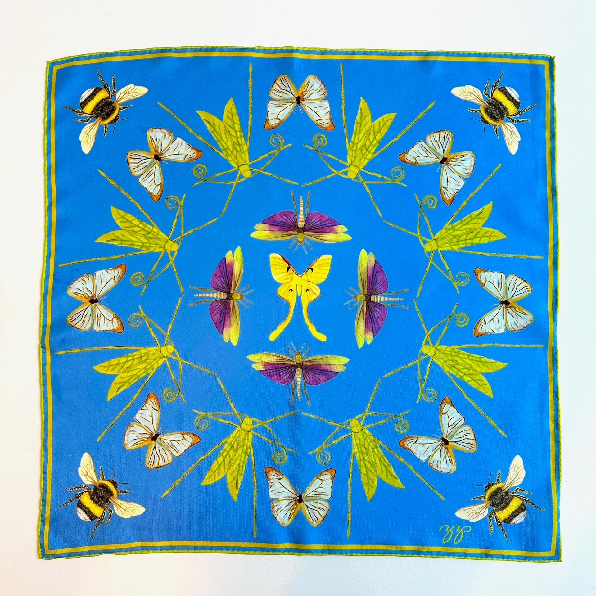 Bug Scarf - Slim Aaron's Blue - 100% Silk by ZZ Perry
