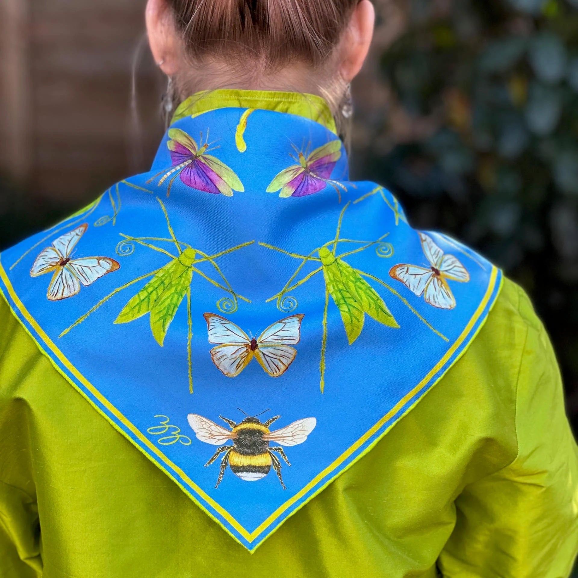 Bug Scarf - Slim Aaron's Blue - 100% Silk by ZZ Perry
